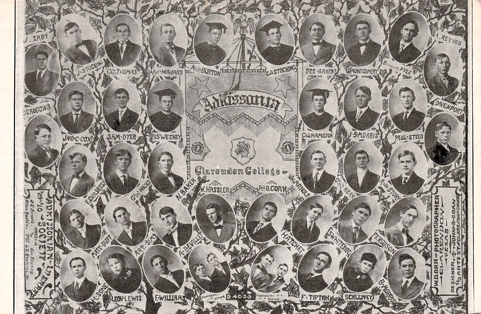 Clarendon College Texas Adkissonian Literary Society c1910 Vtg Postcard G33