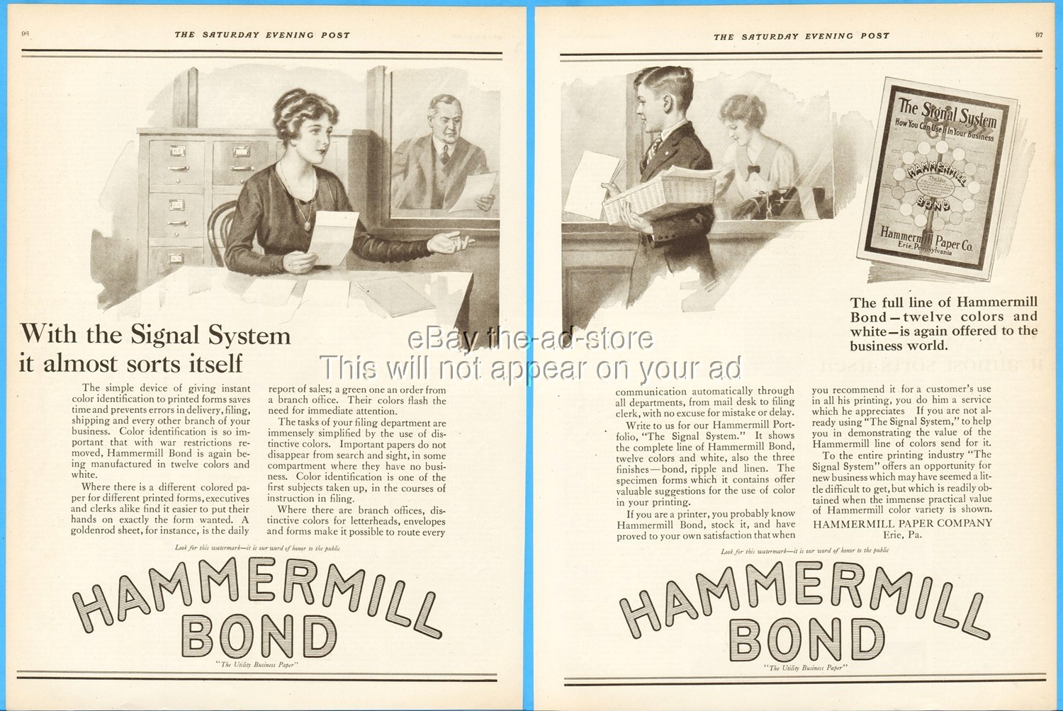 1919 Hammermill Paper Company Ad Erie PA Office Secretary Mailroom Clerk Boy