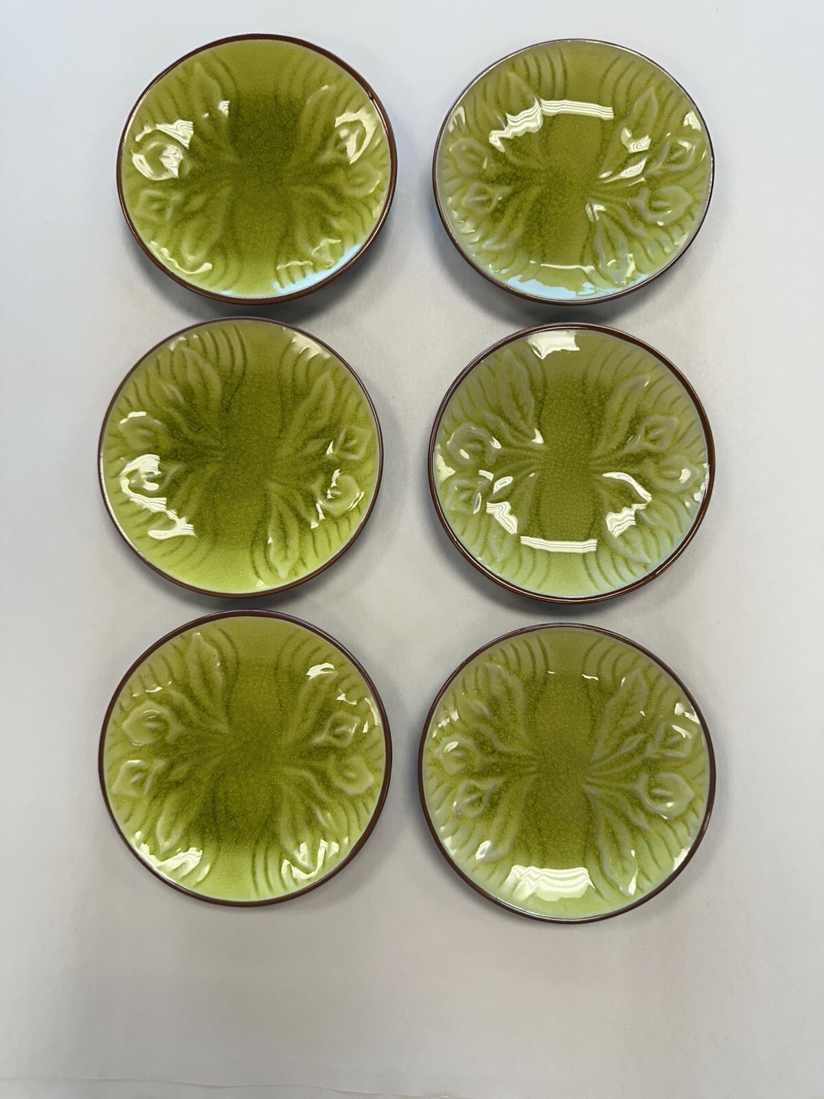 Vintage Kotobuki Japanese Green Crackle Glaze Trinket Dish Lilies 7 Available