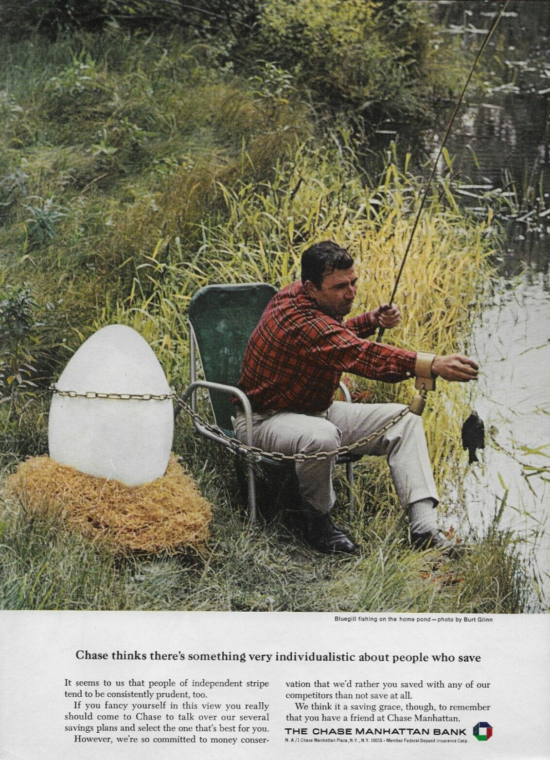 1967 Chase Manhattan Bank Nest Egg Pond Fishing Bluegill Original Photo Print Ad 1967 Chase Manhattan Bank Nest Egg Pond Fishing Bluegill Original Photo Print Ad