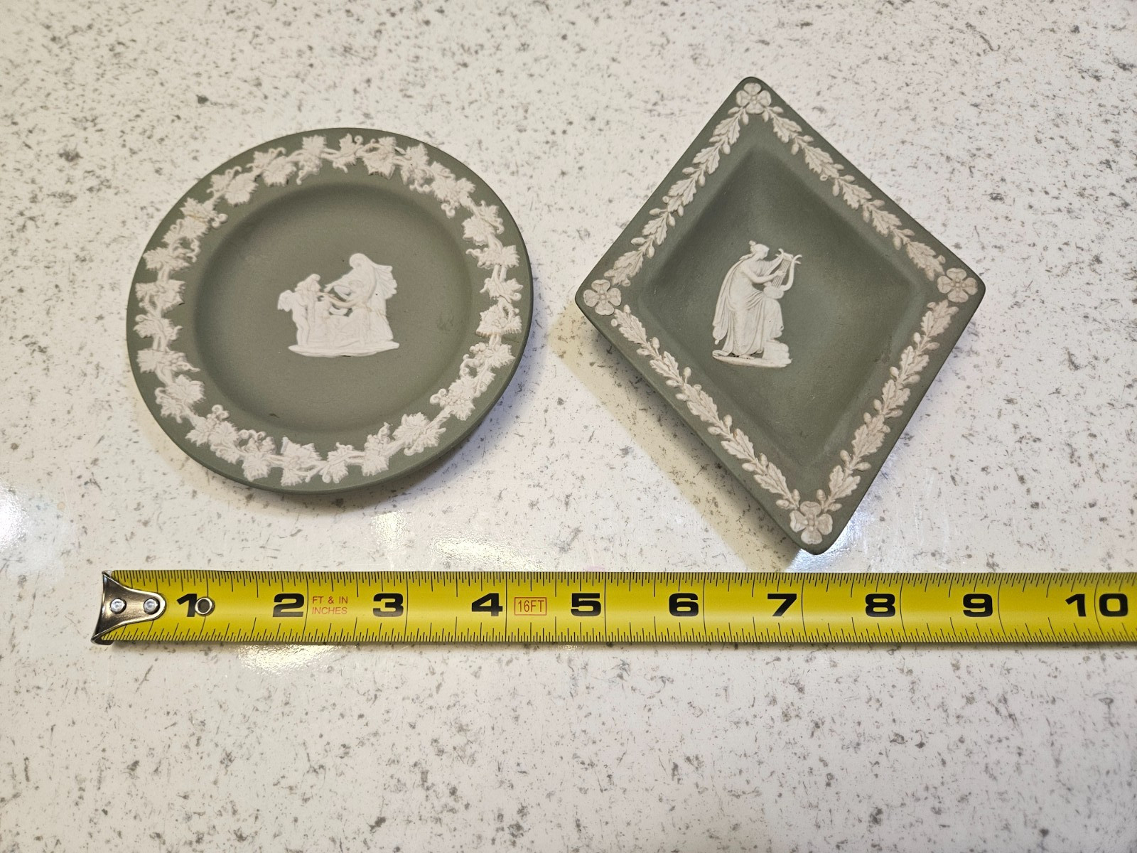 Vintage Wedgwood Sage Green Jasperware Pin Dish Classical Relief England 4 Vintage Wedgwood Sage Green Jasperware Pin Dish Classical Relief England 4