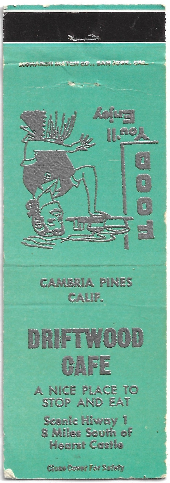 Vintage Matchbook Cover Driftwood Cafe Cambria Pines Calif.