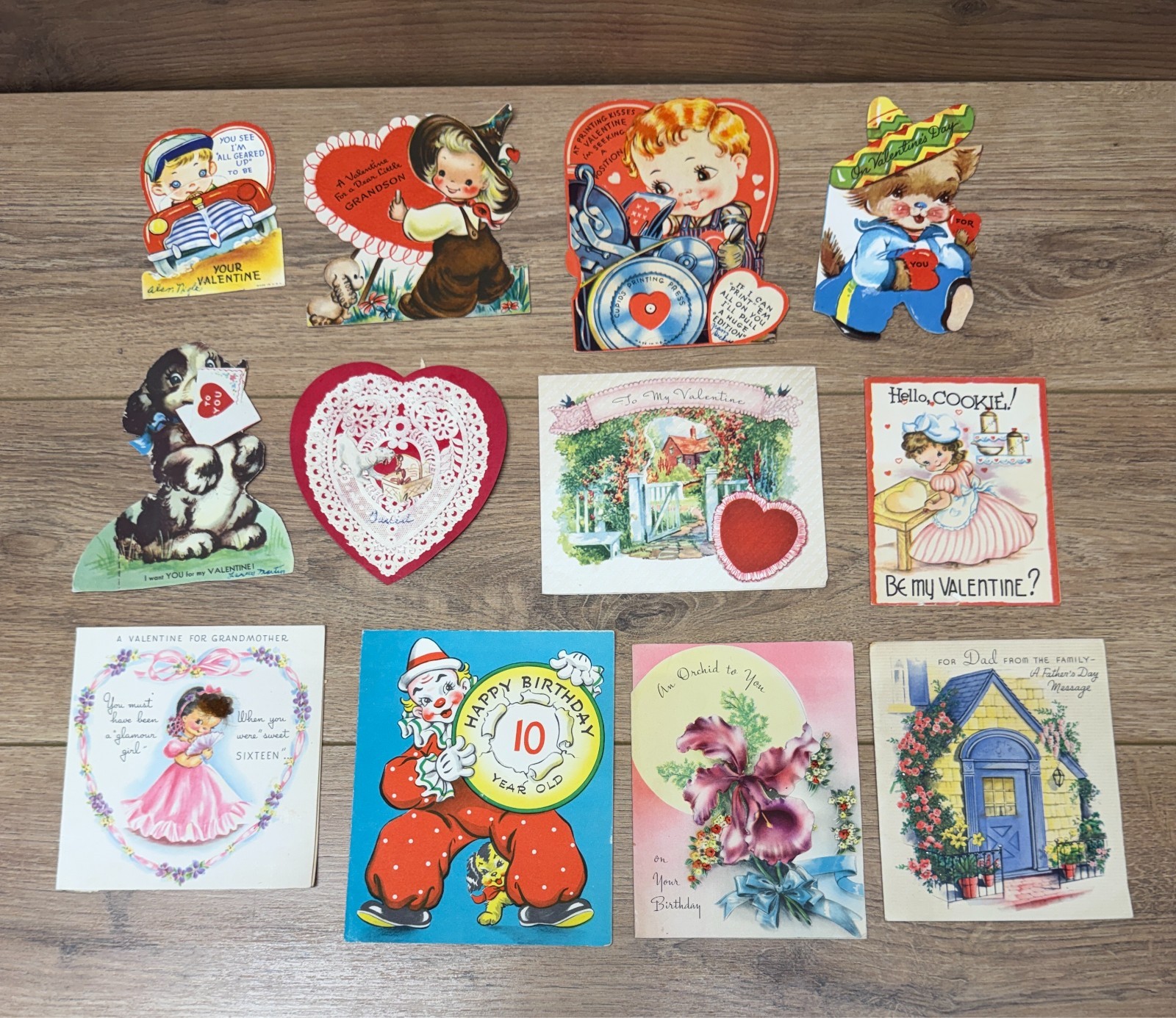Vintage 1940\'s Valentine Cards & Birthday Cards Lot of 12 Die-cut Mechanical