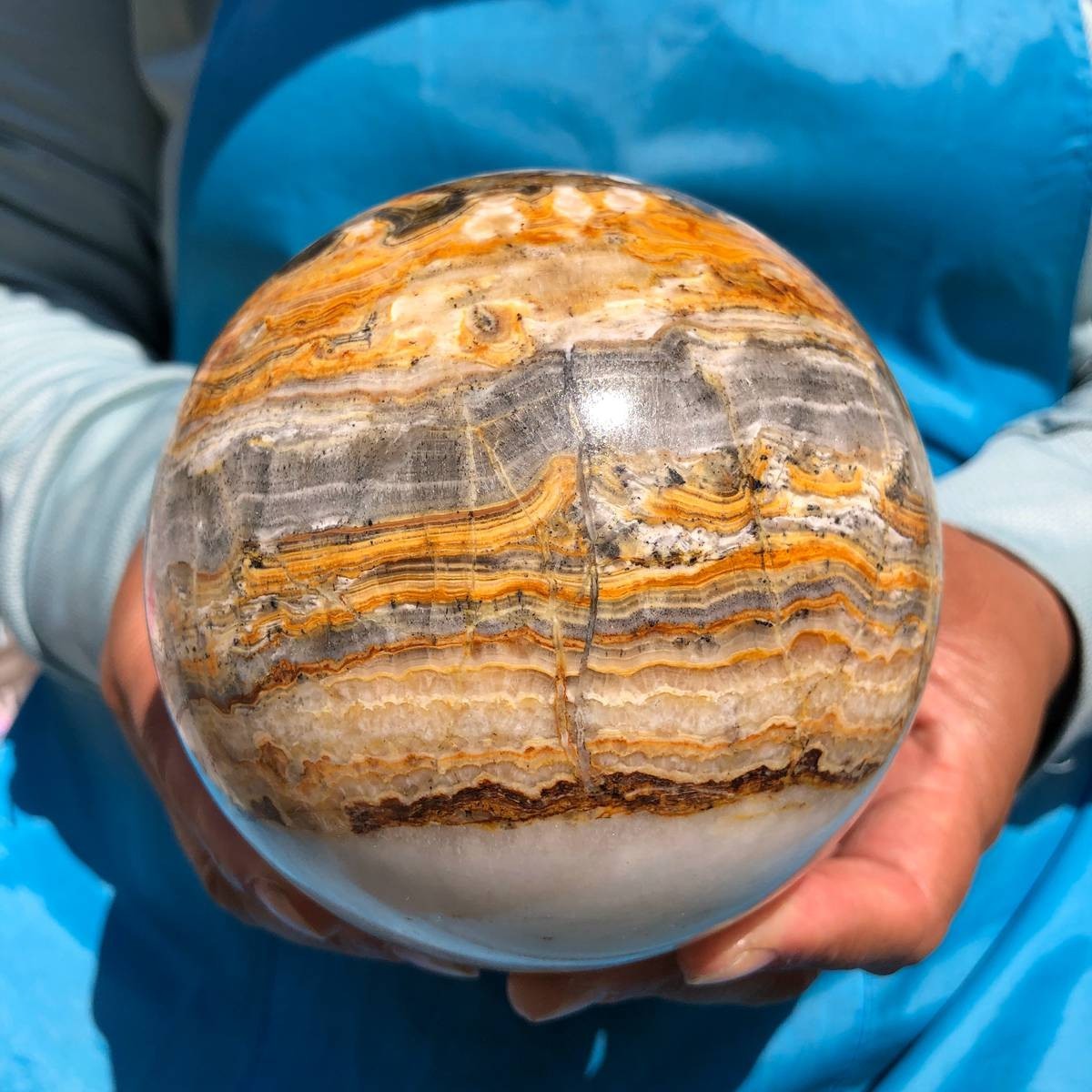 4.07LB Natural Striped Agate Ball Quartz Crystal Sphere reiki healing