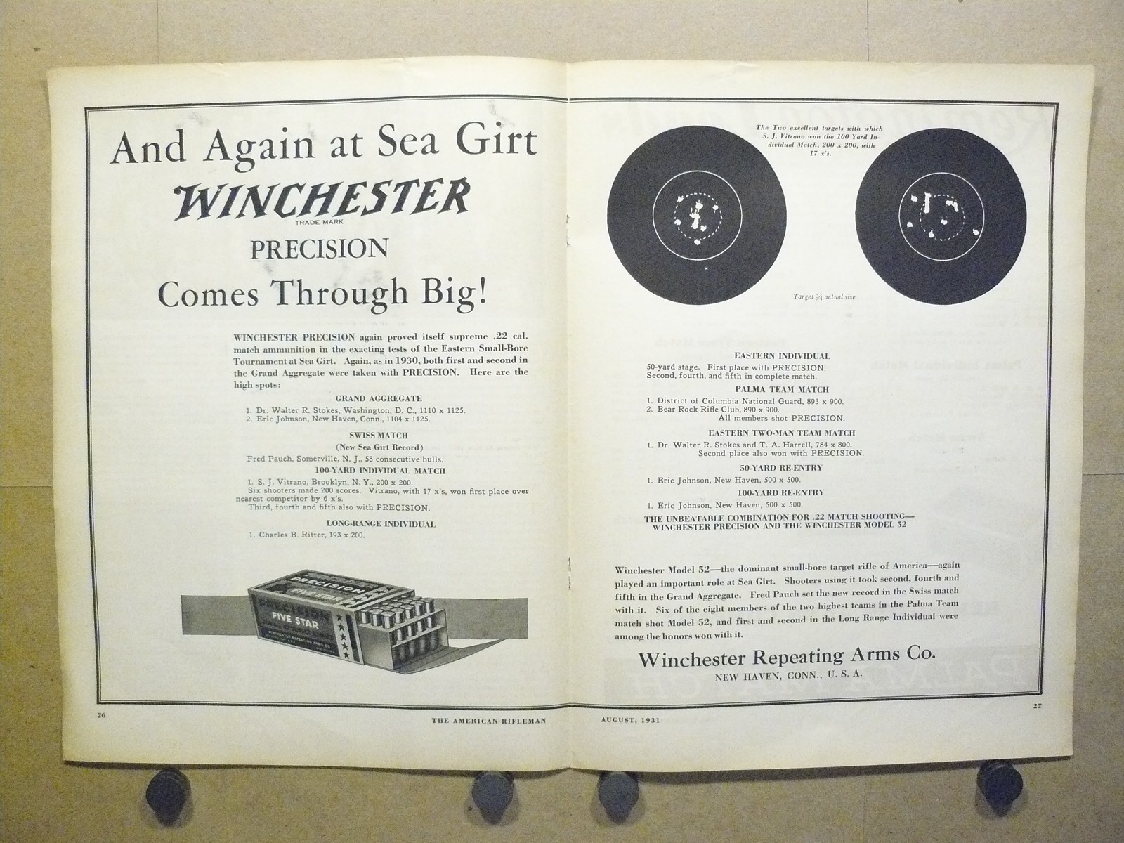 1931 Winchester Precision .22 Ammo Print Ad Sea Girt Target Shooting 1931 Winchester Precision .22 Ammo Print Ad Sea Girt Target Shooting