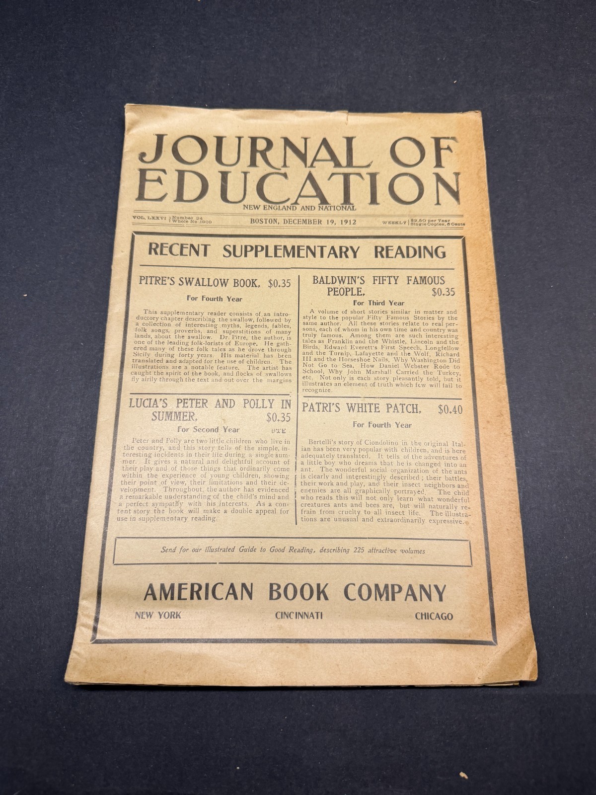 1912 - The Journal of Education - Rare - Volume 76 - December 19 - Vintage 1912 - The Journal of Education - Rare - Volume 76 - December 19 - Vintage
