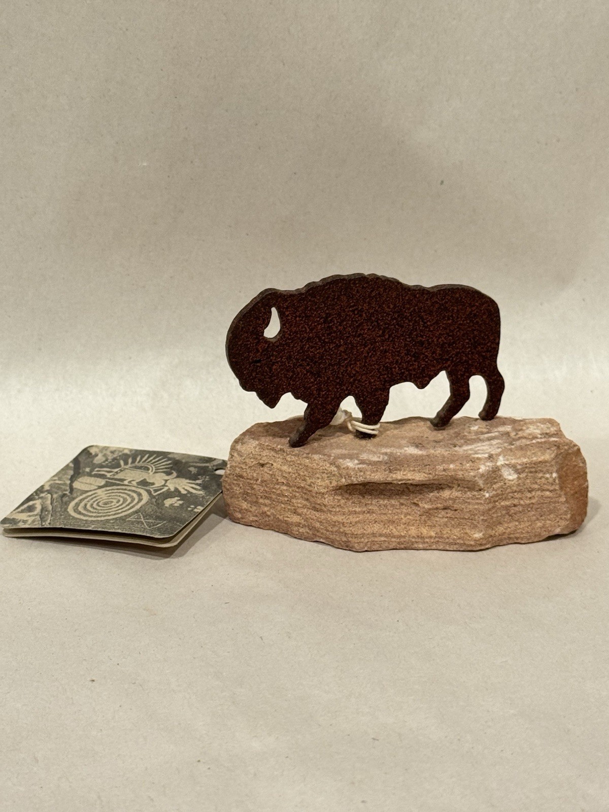 Lazart Collector Series American Bison Buffalo Metal Art on Sandstone Base w/Tag