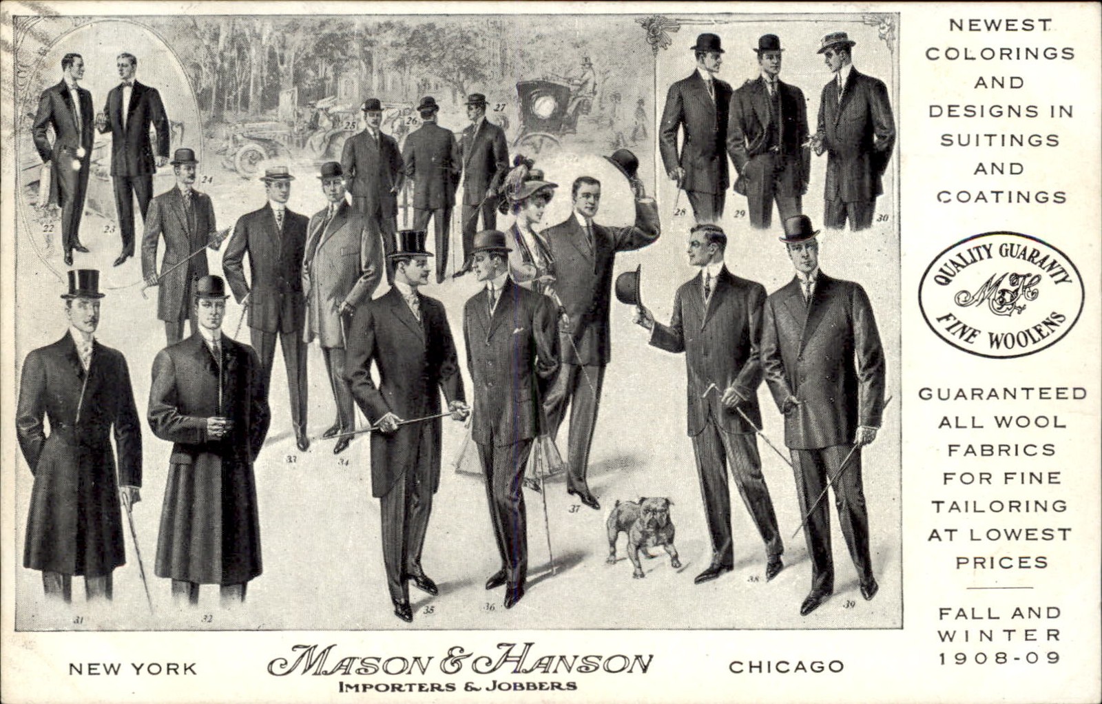 Mason & Hanson suits overcoats Advertising NYC Chicago c1908 Postcard bhn