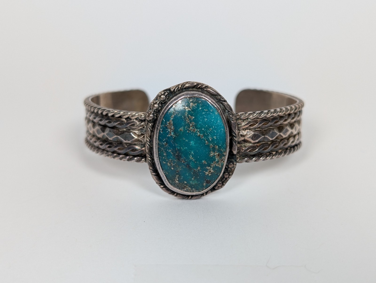 Vtg Joseph Baillon Santo Domingo Sterling Turquoise Cuff Bracelet 42.8g Sz 6.5\