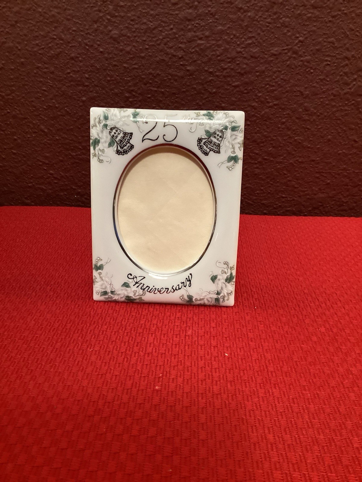 Lefton 25th Anniversary 5”X4” Handpainted Porcelain Photo Frame #01193