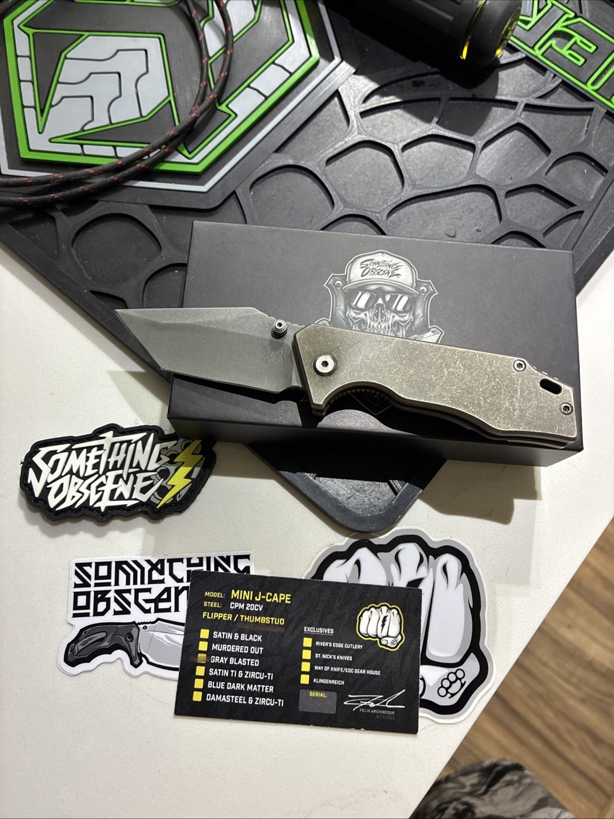 Something Obscene Company Mini J-Cape Bronze Titanium Cpm20cv Tanto , Zircuti