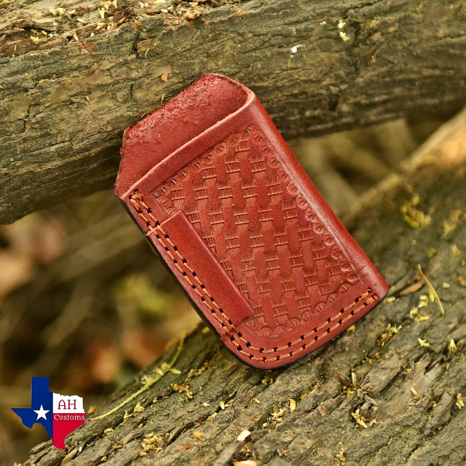 Handmade Genuine Leather Folding Knife Sheath –Vertical Belt Carry Tooled Design