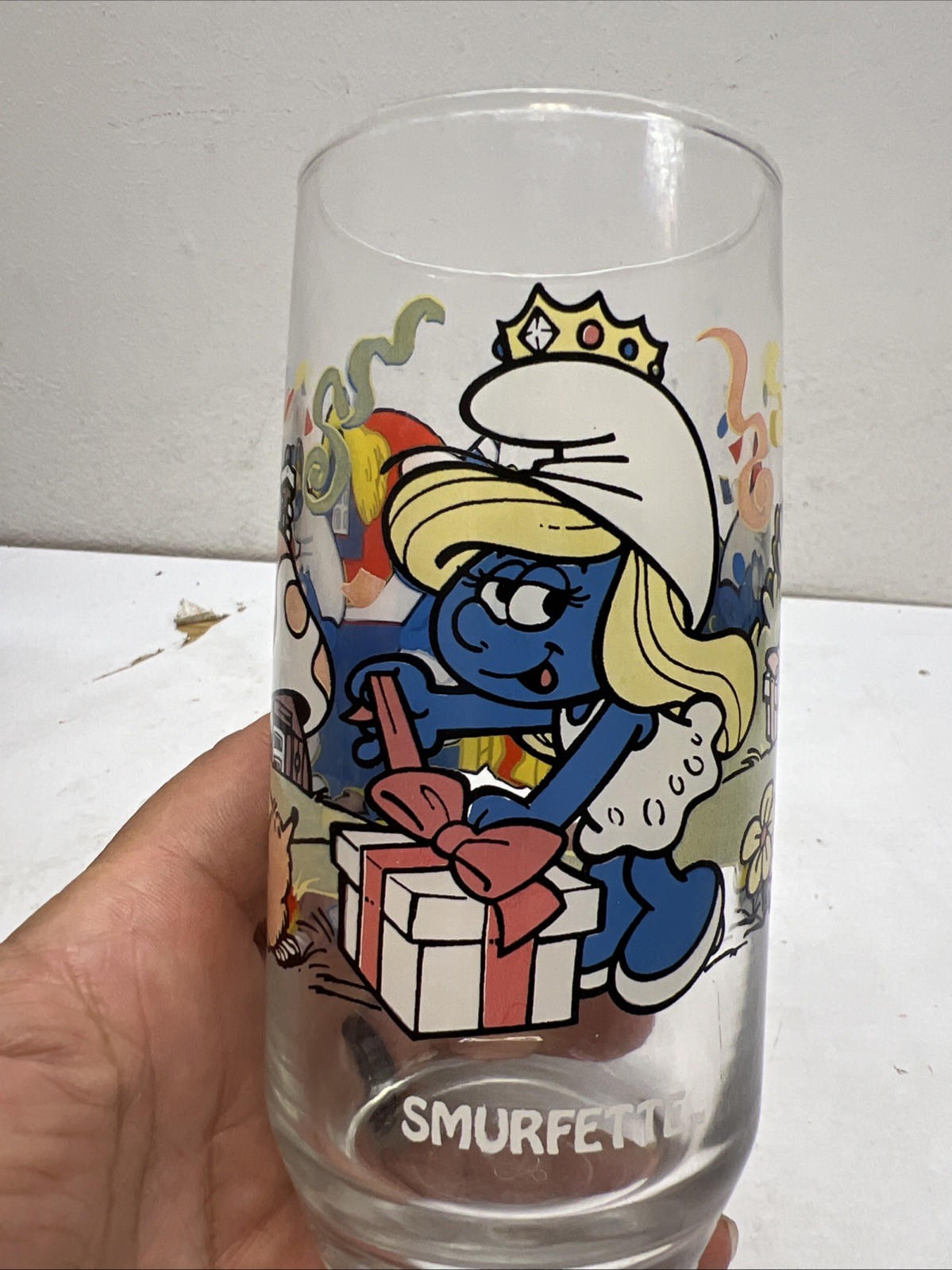 Smurf SMURFETTE Tumbler Drinking Glass 1983 Wallace Berrie & Co. Peyo Vintage