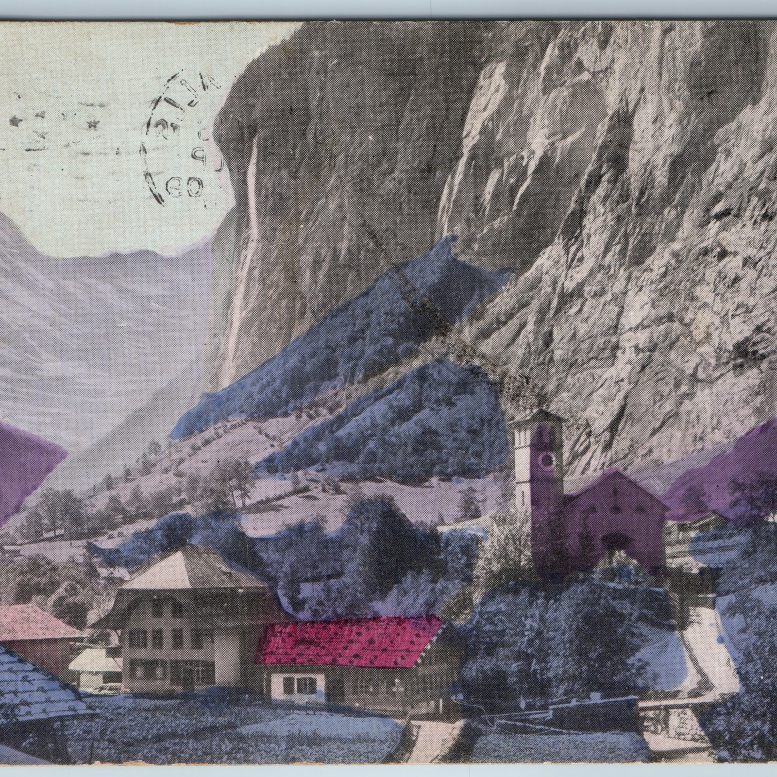 c1900s Lauterbrunnen, Switzerland Postcard Staubbach Waterfall Valley Church