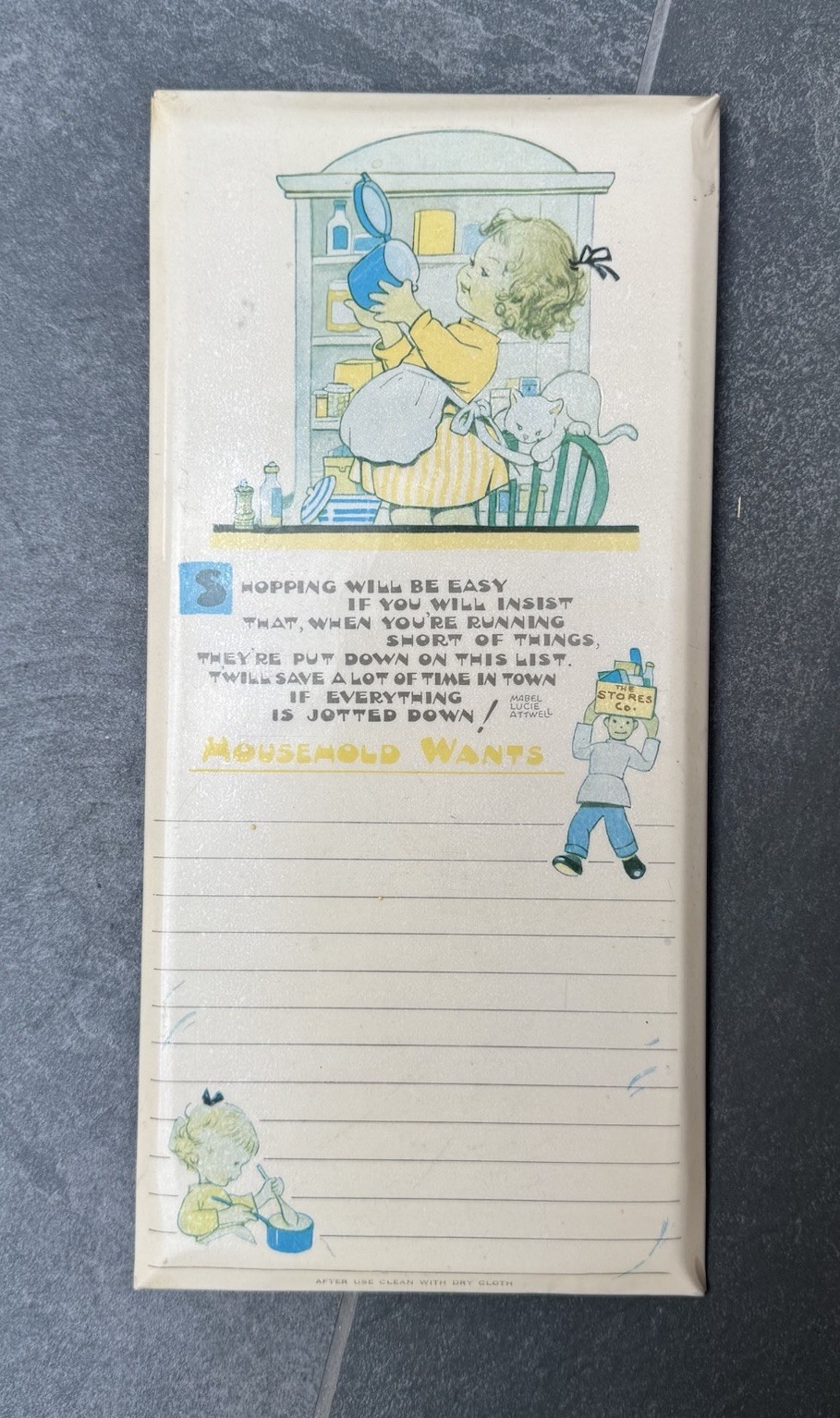 Vtg Valentine Washable Series Mabel Lucie Attwell Household Wants w/pencil 60s