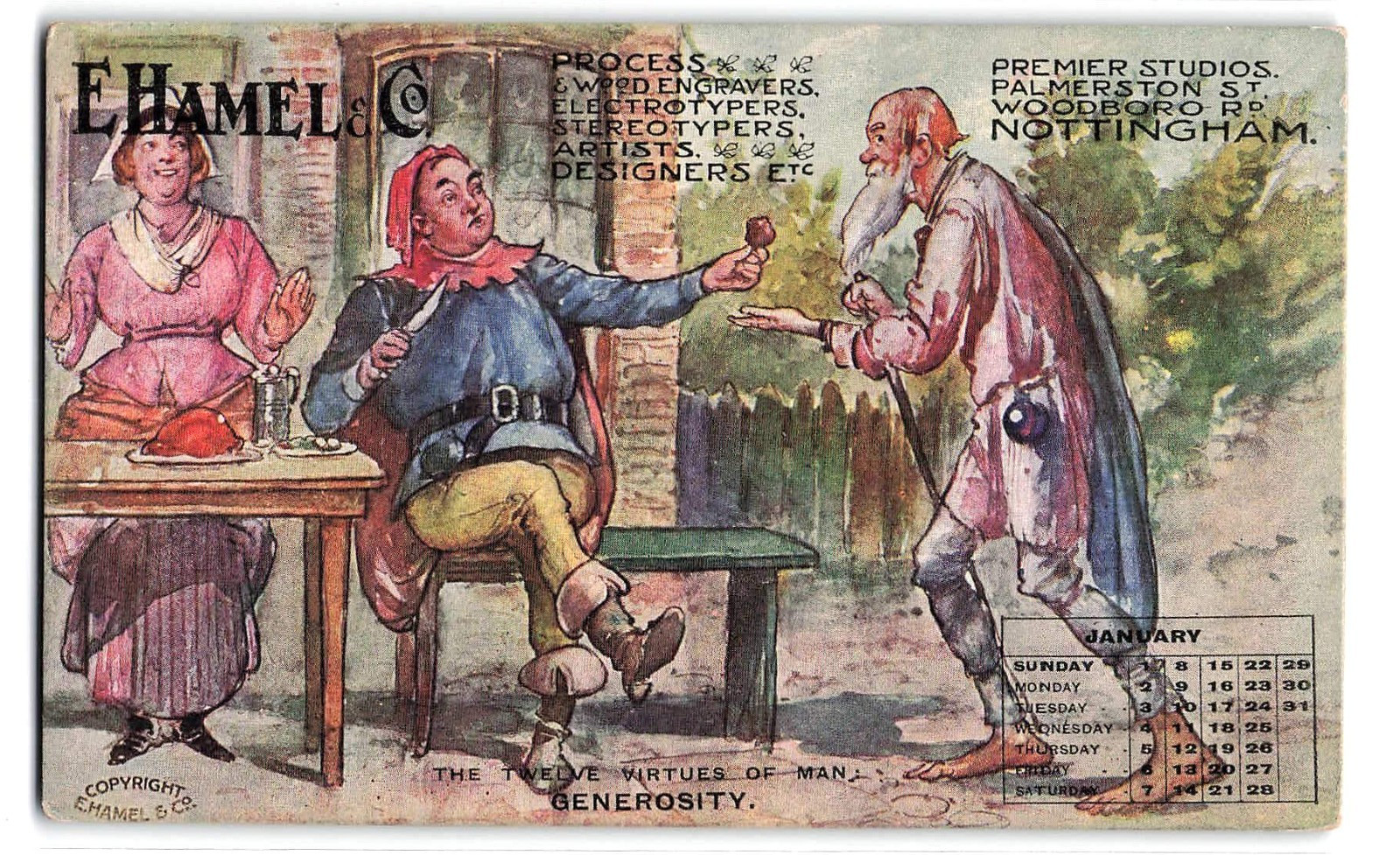 c1910\'s Calendar Advertising Postcard, E. Hamel & Co. Taurus Zodiac, Generosity