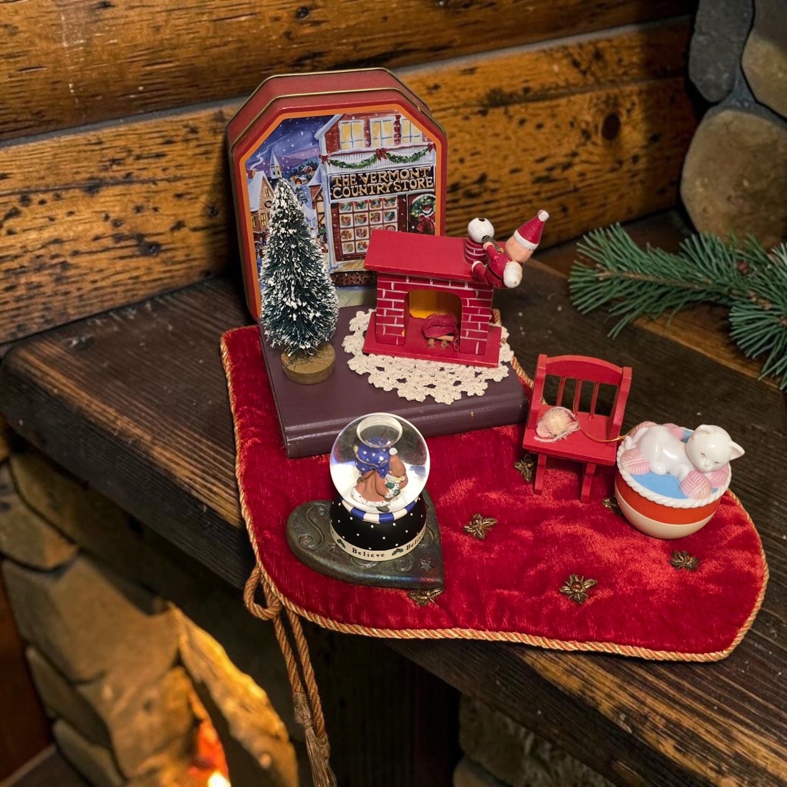 Vintage Christmas Stocking Diorama Santa's Arrival