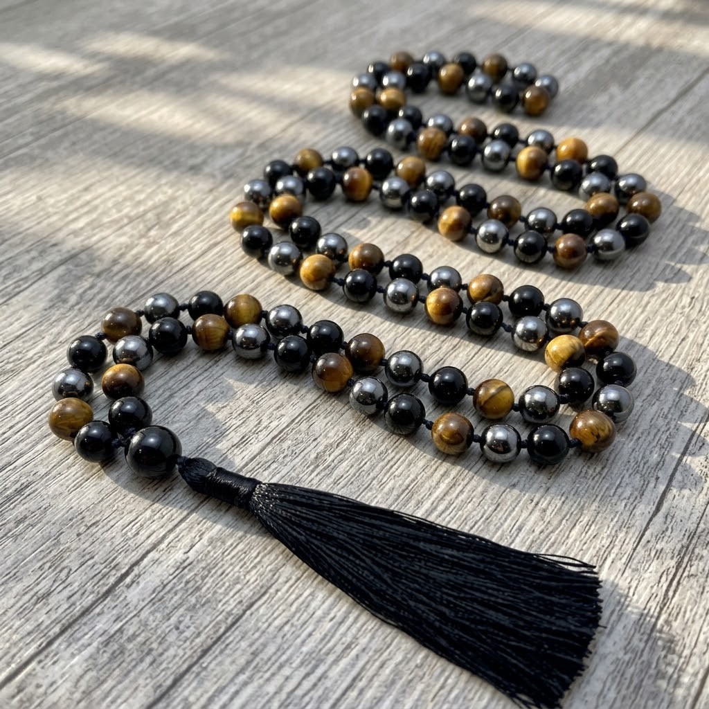 108 Mala Beads Necklace Knotted Tassel Triple Protection Yoga Meditation Jewelry