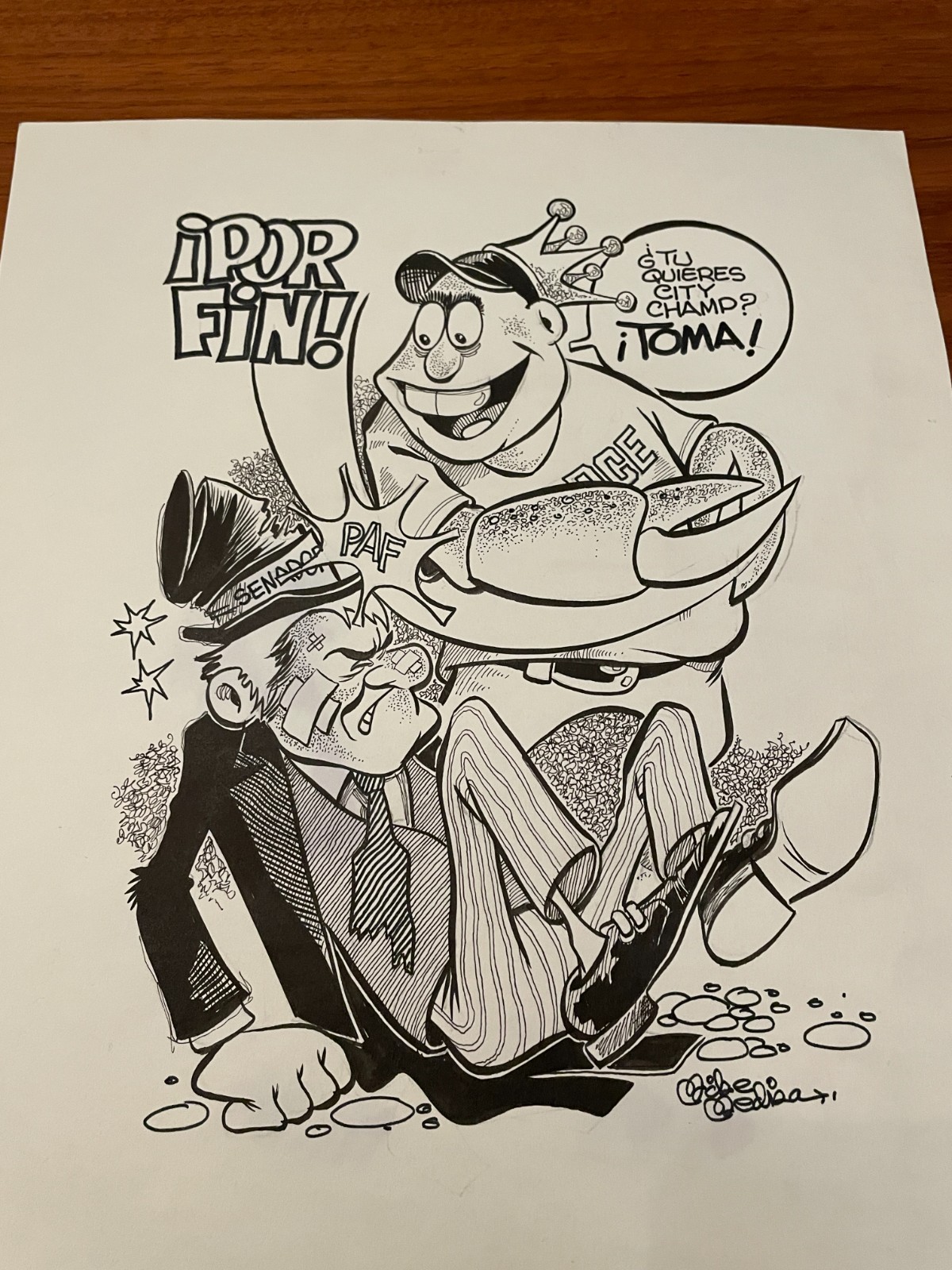 Original 1971 El Mundo Puerto Rico Baseball Cartoon Santurce vs Senadores Miche