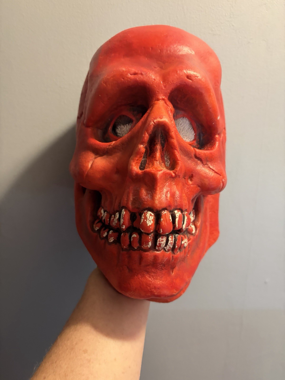 Original 1967 Don Post Studios Vermillion Skull Halloween Mask. Original 1967 Don Post Studios Vermillion Skull Halloween Mask.