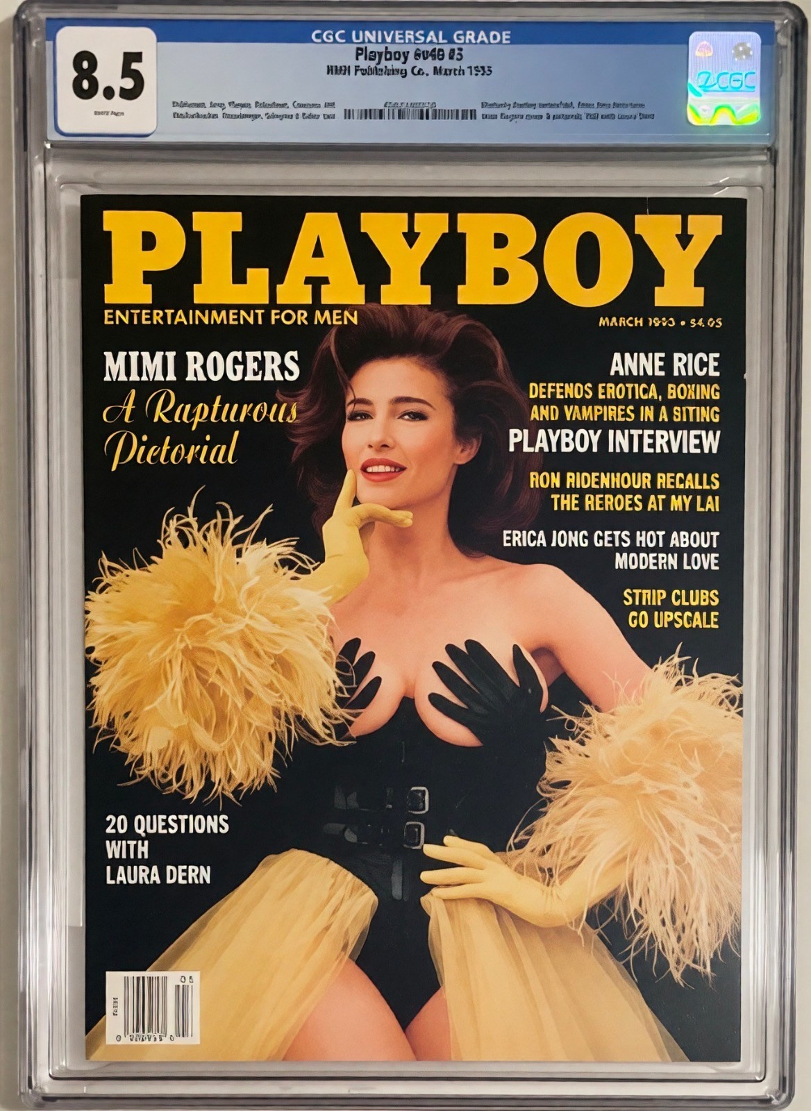 PLAYBOY MAGAZINE MARCH 1993, MIMI ROGERS PICTORIAL, ANNE RICE CGC GRADED 8.5