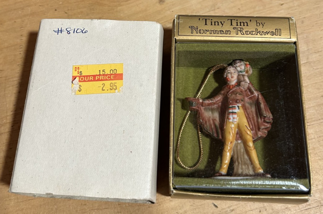 Pair of Norman Rockwell Ornaments Tiny Tim and Santa Plans his Visit Pair of Norman Rockwell Ornaments Tiny Tim and Santa Plans his Visit
