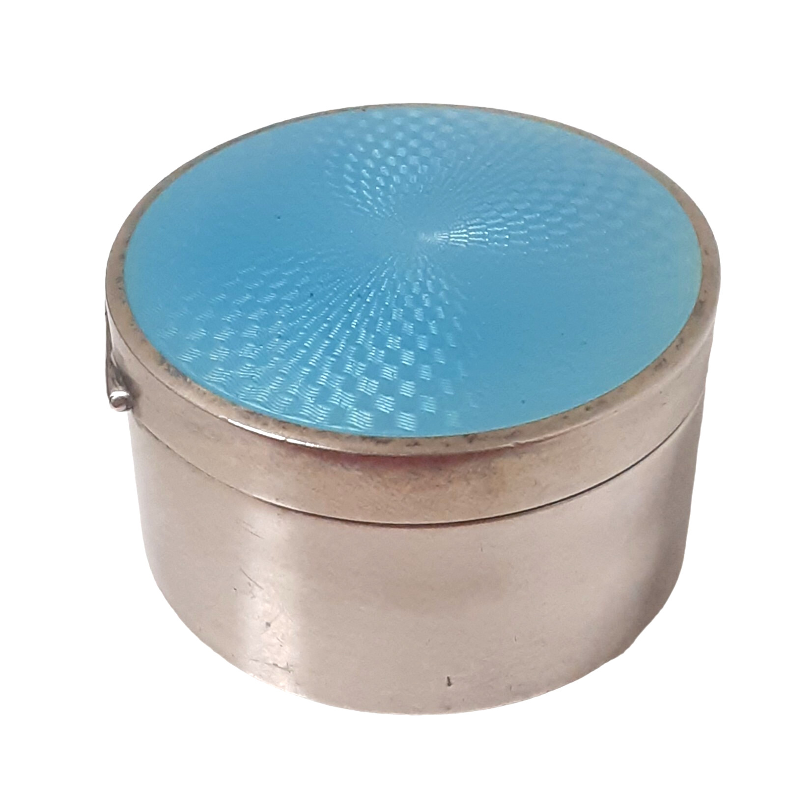 Vintage Sterling Silver & Baby Blue Enamel Roll Hinged Stamp Box Dispenser