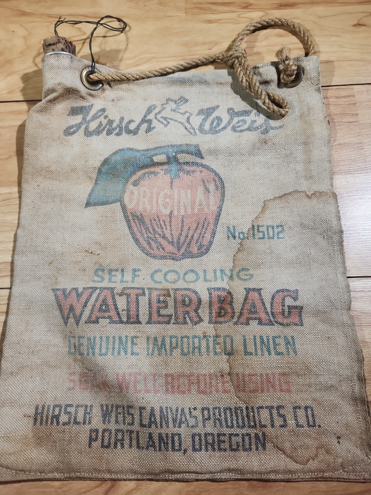 Vintage Hirsch-Weis Canvas #1502 Automobile Self Cooling Water Bag, Portland OG