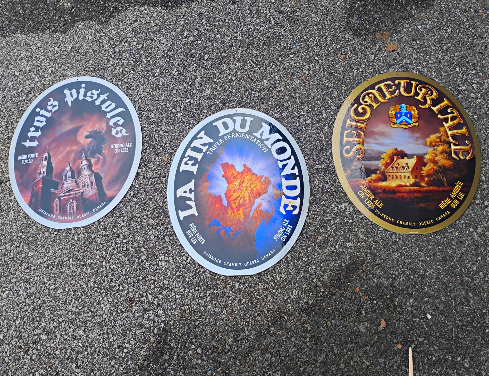 3 20x14 double sided beer signs, Trois Pistoles, la fin du monde & seigneuriale