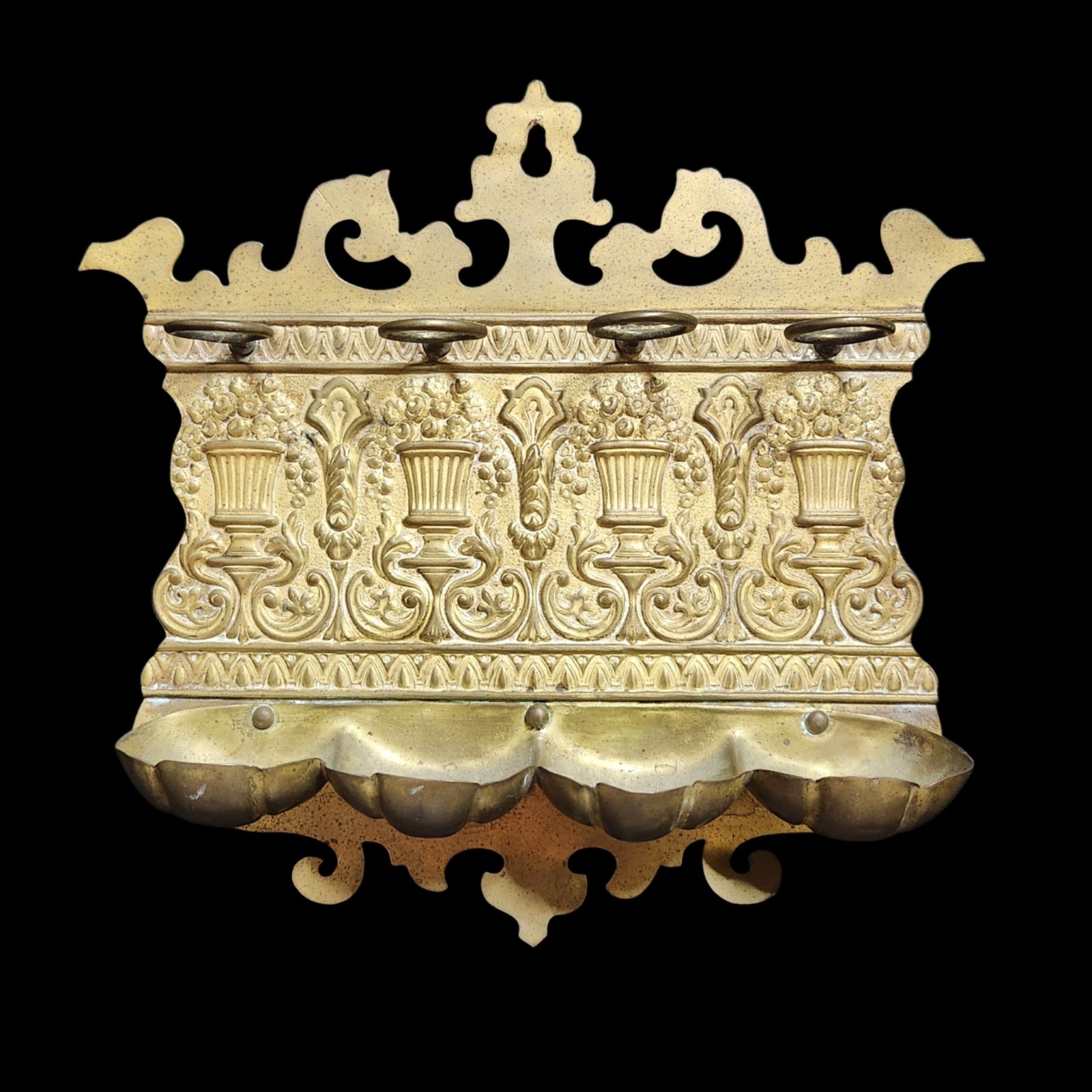 Antique Brass Pipe Rack Holder English Victorian Wall Hanging Rare