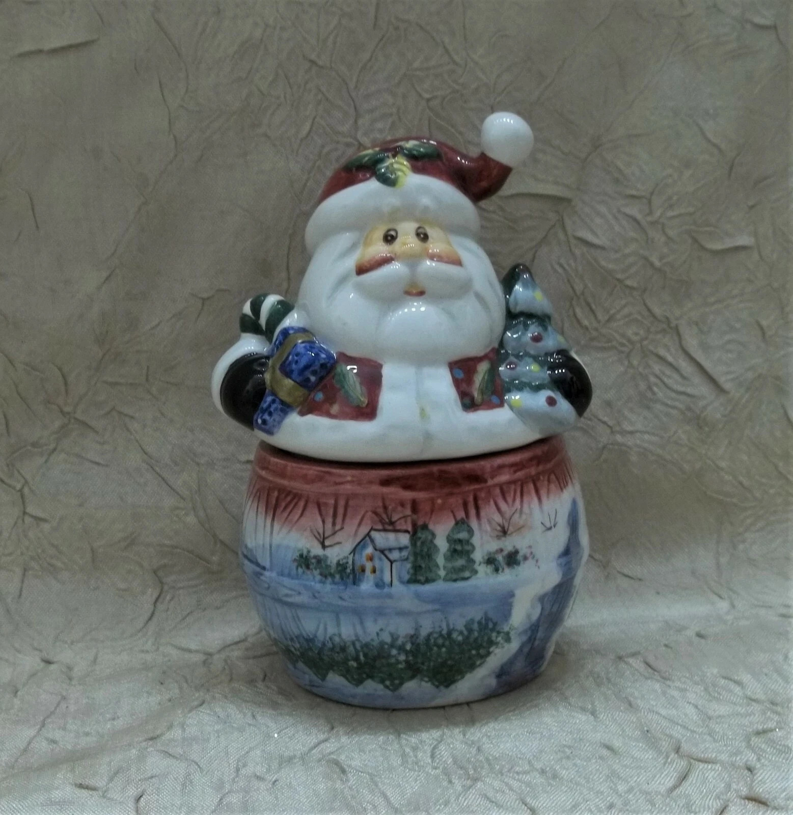Santa Claus & Winter Scene Stacking Ceramic Christmas Salt & Pepper Shakers