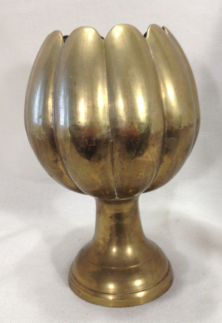 VTG Solid Brass Lotus Flower Pedestal Vase Or Planter 7 1/2” Tall