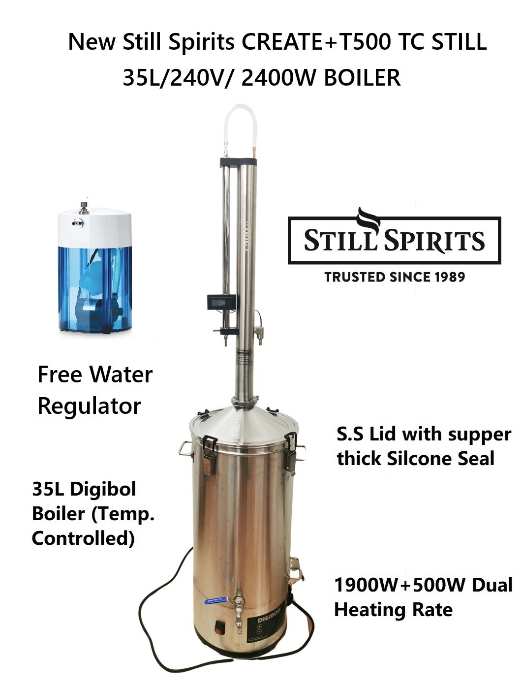 New 35L Still Spirits Create+ T500 S. Steel Reflux Condenser Kit Free regulator