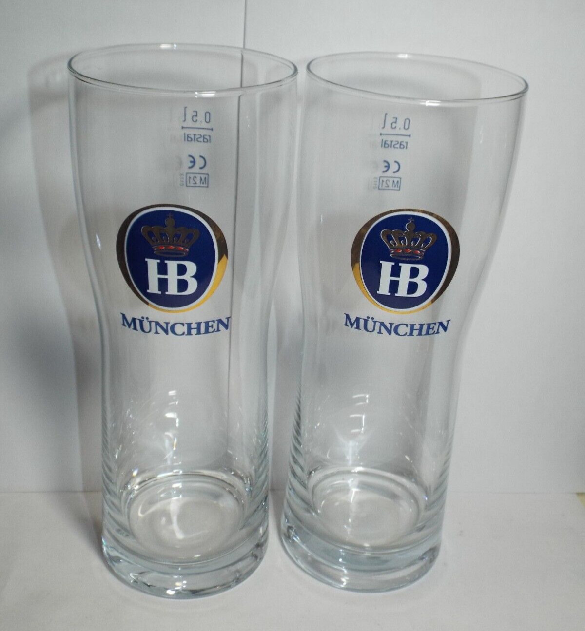 Lot 2 New Old Stock Hofbrau 0.5L Pilsner German Beer Glass HB Munchen Germany Lot 2 New Old Stock Hofbrau 0.5L Pilsner German Beer Glass HB Munchen Germany