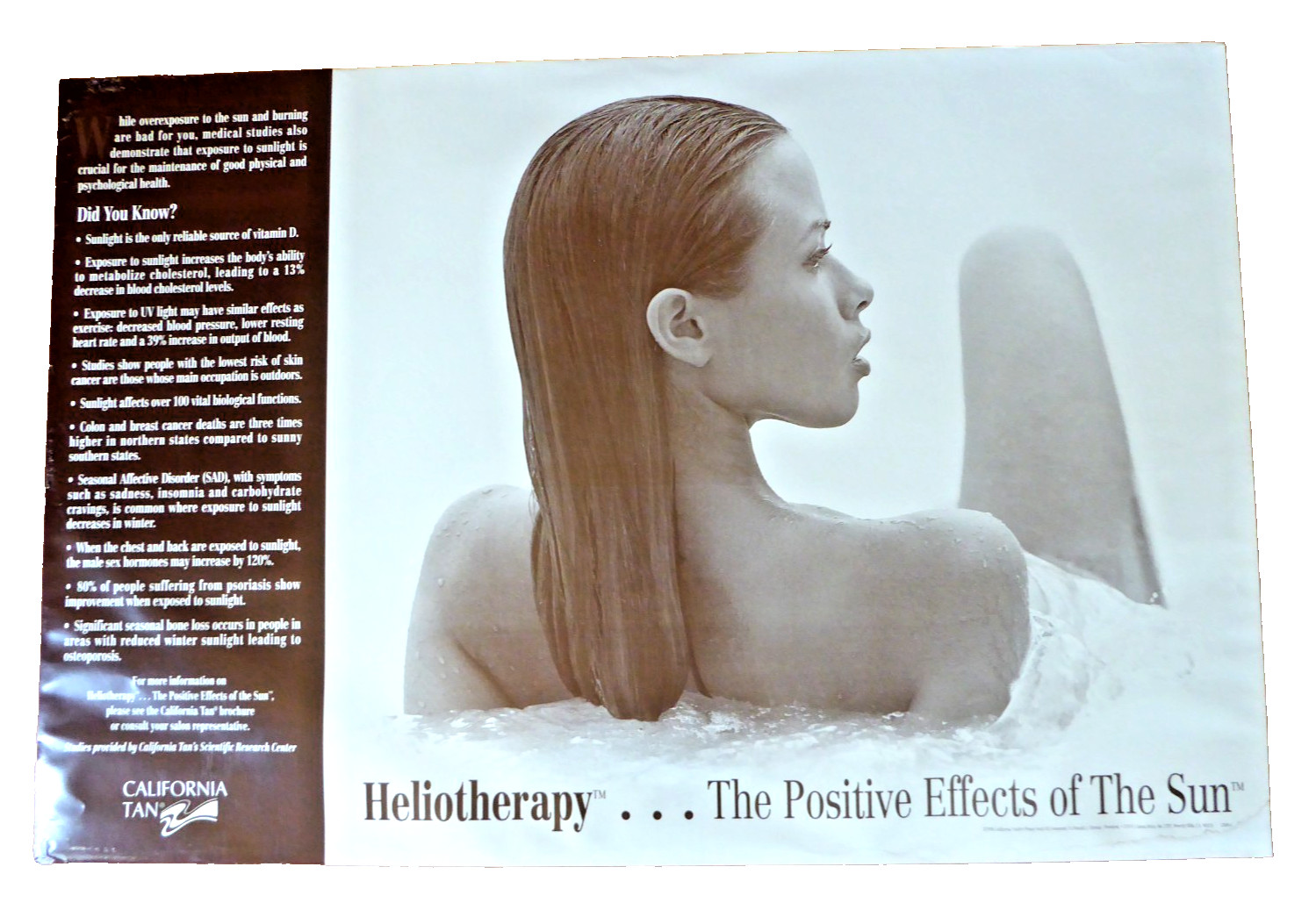 Vintage 1994 California Tan Heliotherapy Poster 36x24 Sun Bathing Beverly Hills