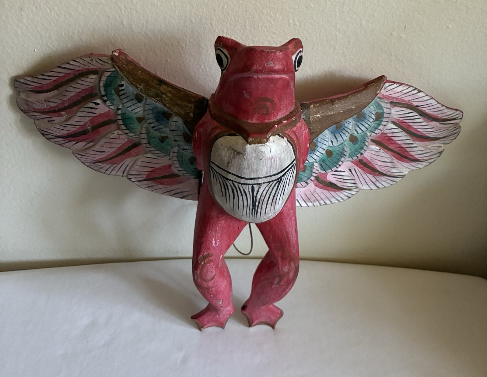 VTG Balinese Flying Frog Spirit Chaser Wood Hand Carved & Painted- Folk Art