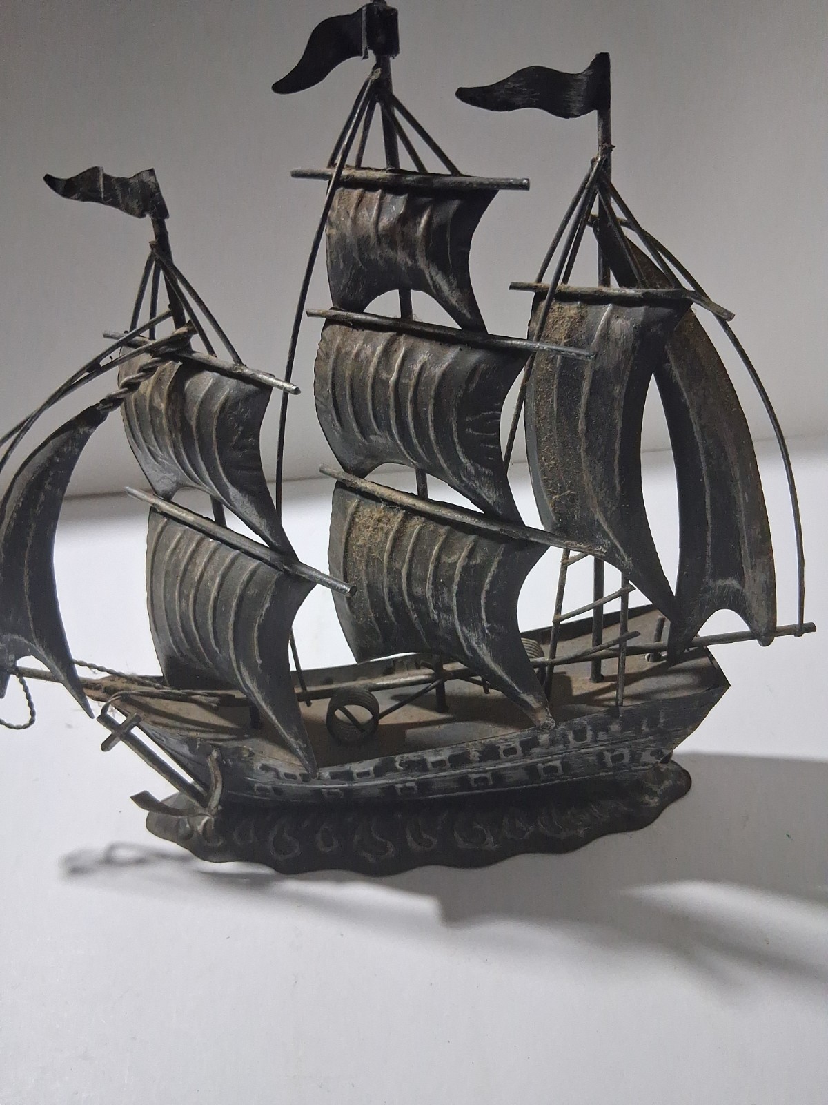 Vintage MCM 1970's Black Metal Sailing Ship;11