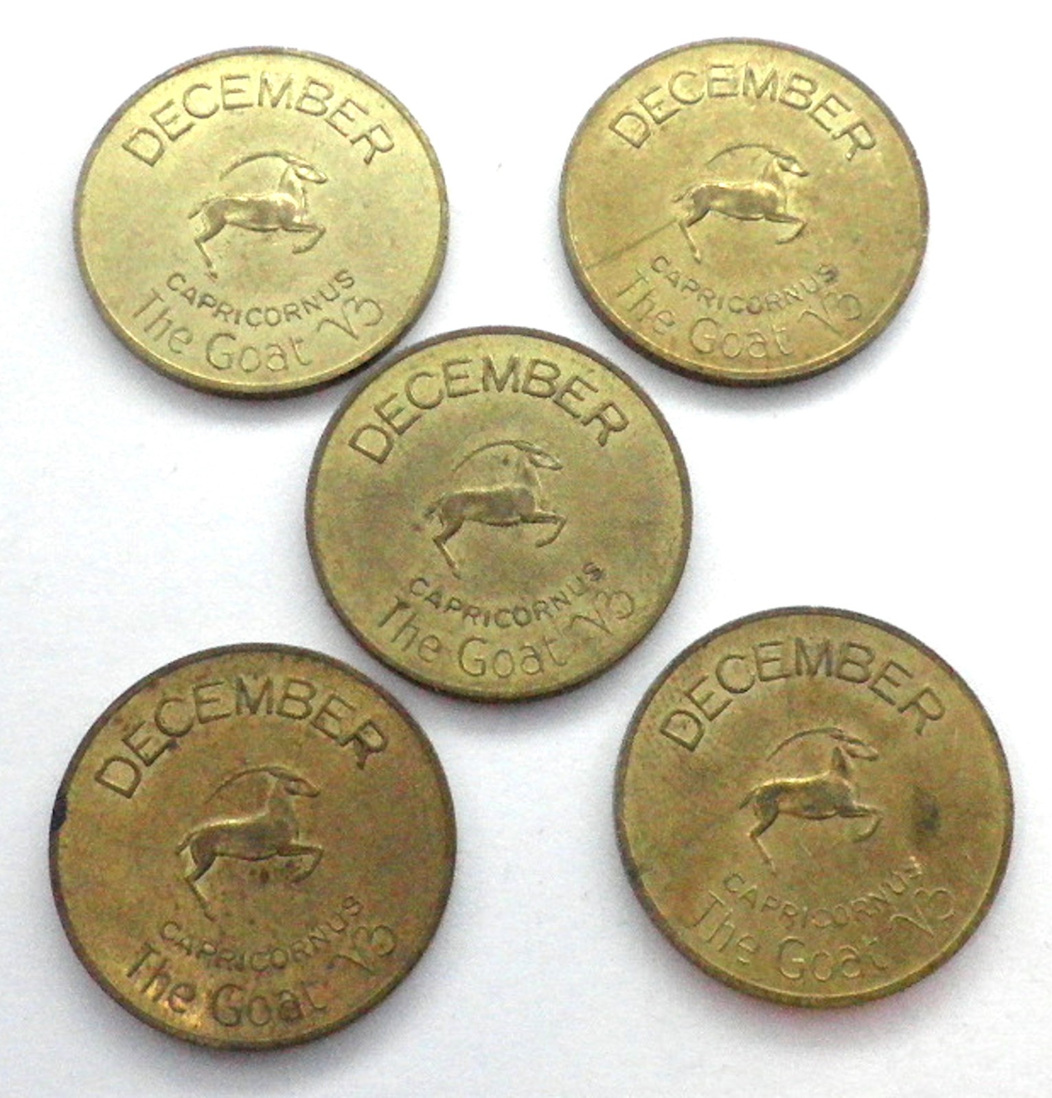 5x Samson London - December Capricornus The Goat Good Luck Zodiac Tokens. 1F3.5