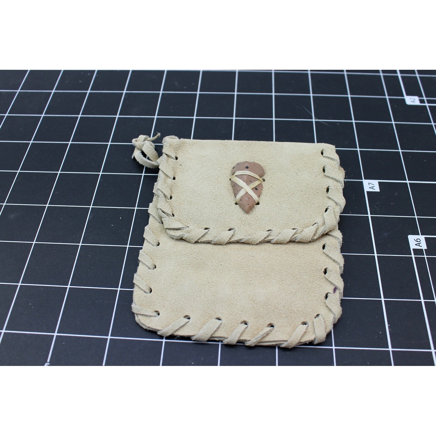 Vintage Handmade Suede Pouch Native American Style Arrowhead Accent Bag