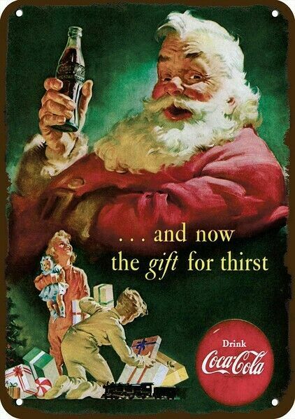 1952 SANTA CLAUS & Coca-Cola Christmas Vintge-Look DECORATIVE REPLICA METAL SIGN