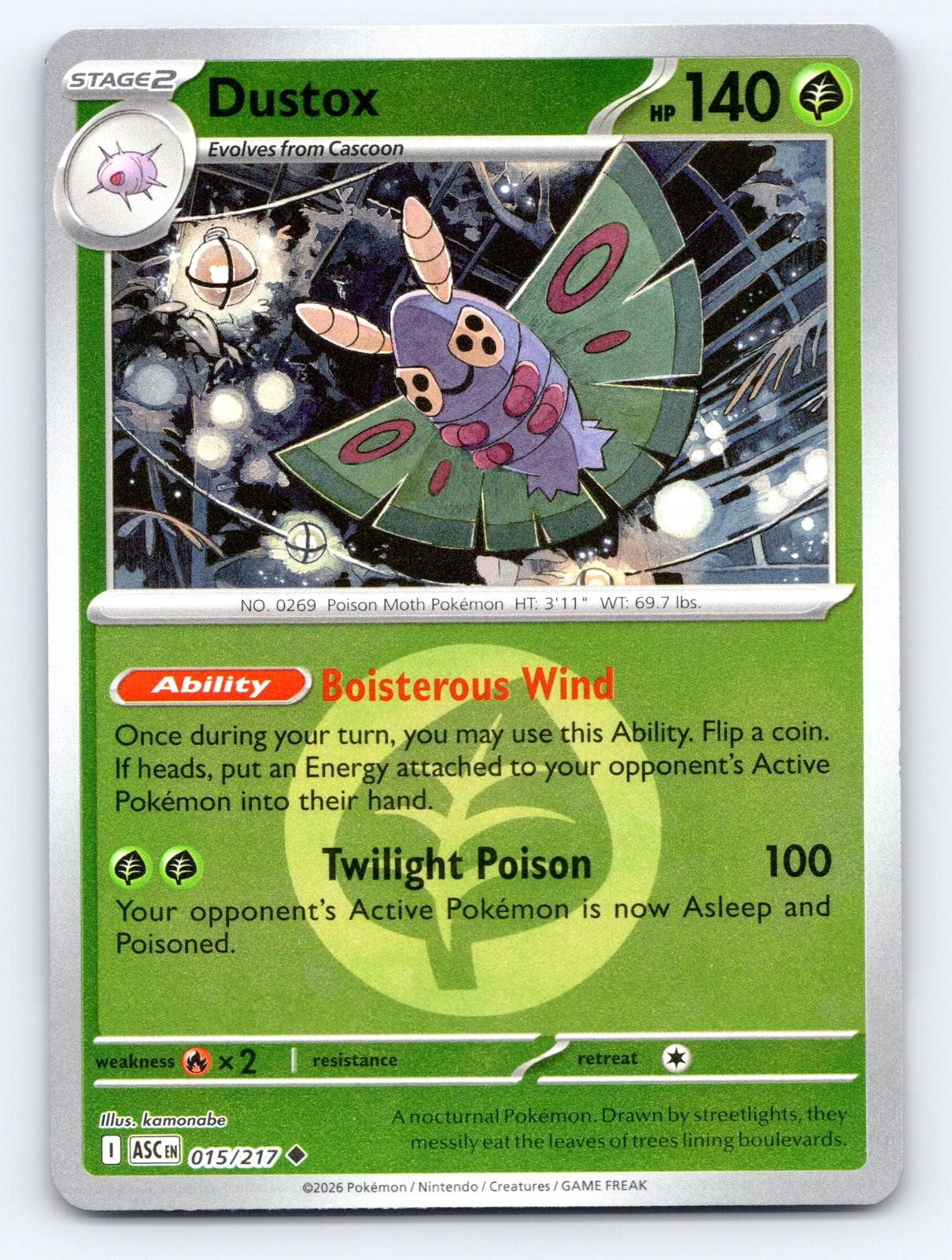 Dustox (Energy Symbol Pattern) 015/217 Ascended Heroes Pokemon Reverse Holo NM