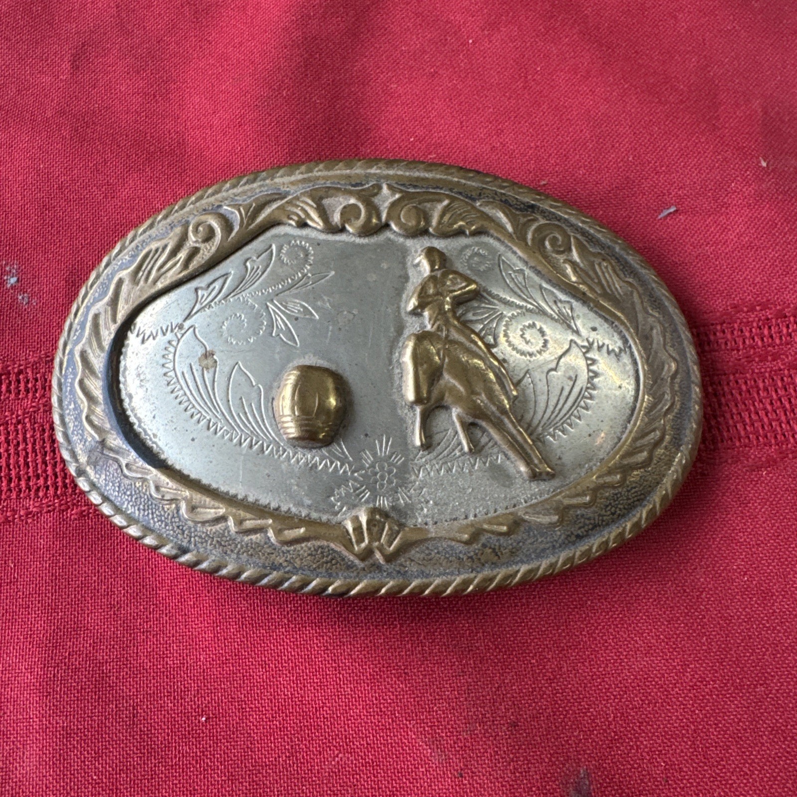 Vintage Barrel Racing Western Belt Buckle Cowgirl German Silver 
