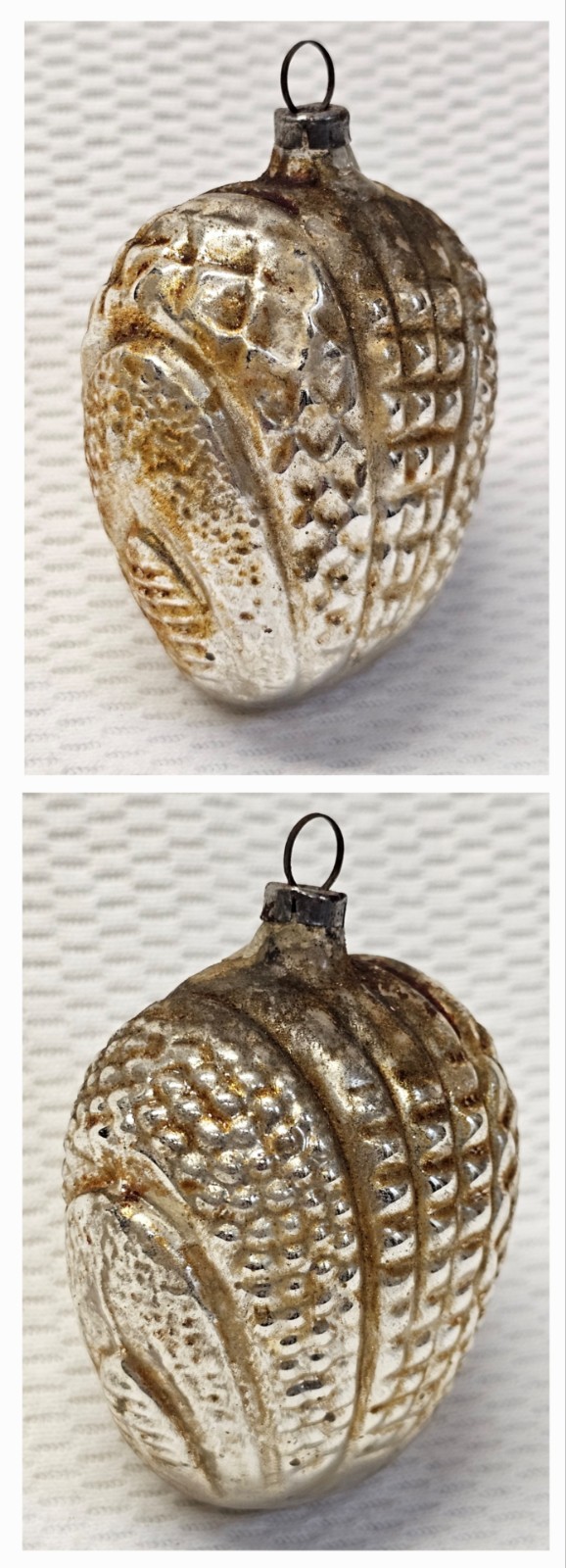 Antique 1940s Bumpy Mercury Glass Christmas Ornament Silver Accorn 3