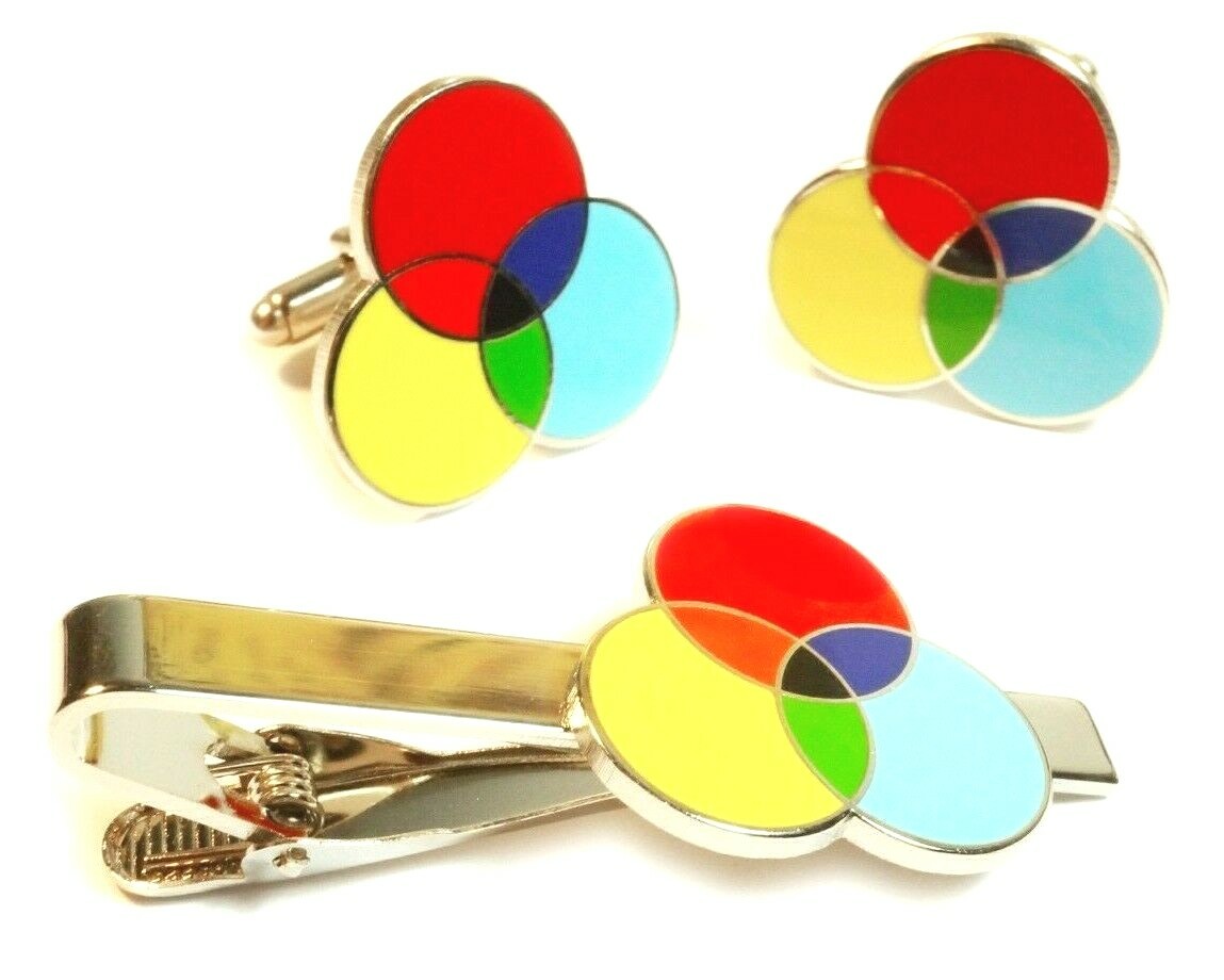 CMYK Graphic Designer Artist Symbol Tie Bar Clip Cufflink Cuff Links Set