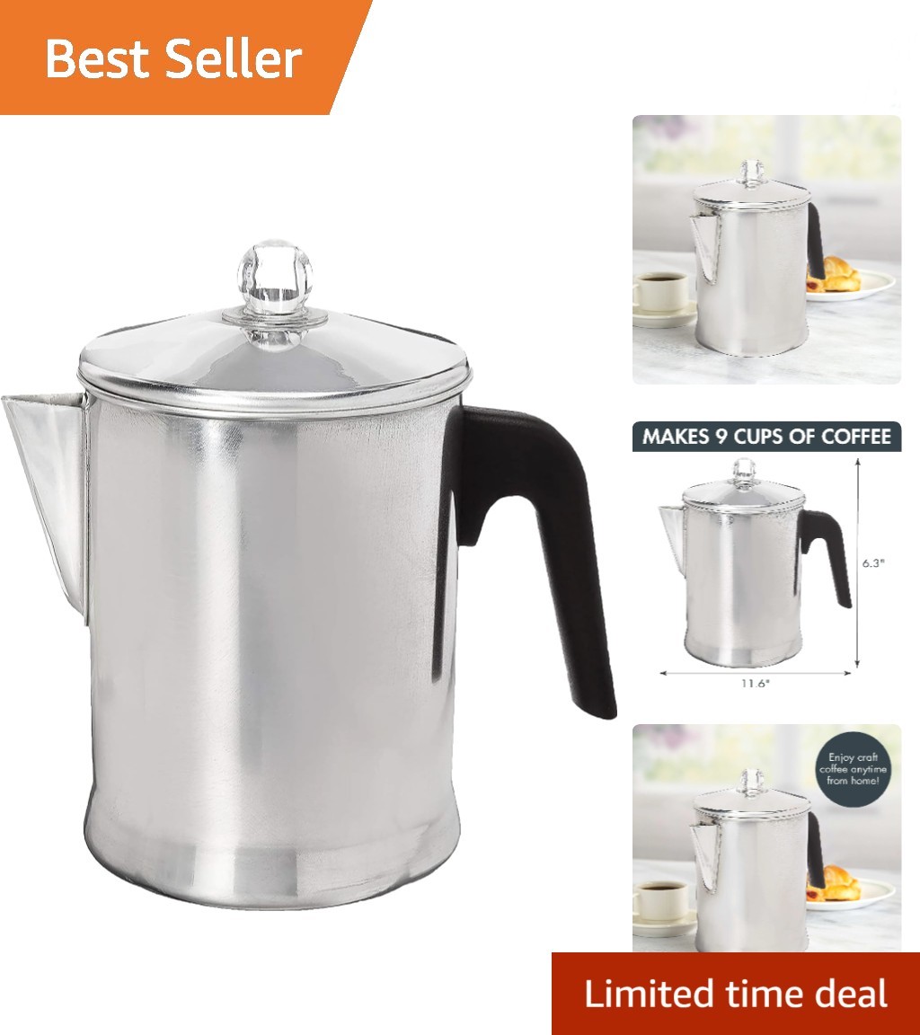 Durable 9-Cup Aluminum Coffee Percolator - Perfect for Home & Camping