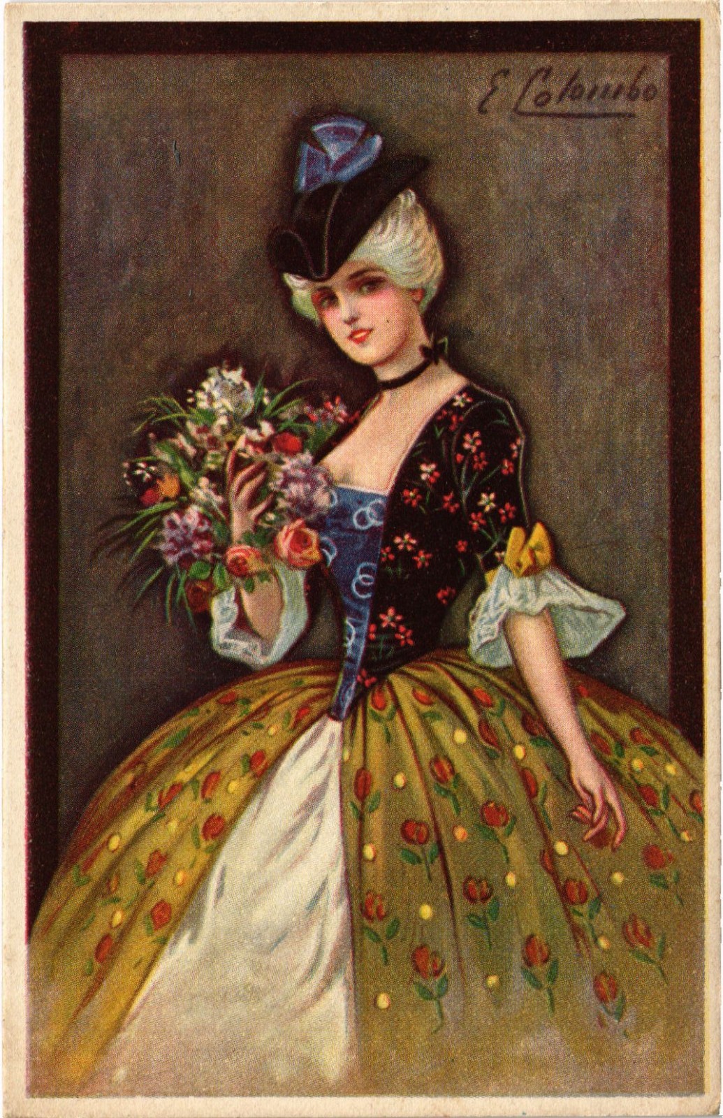 PC ARTIST SIGNED, E. COLOMBO, GLAMOUR LADY, FLOWER, Vintage Postcard (b66282)