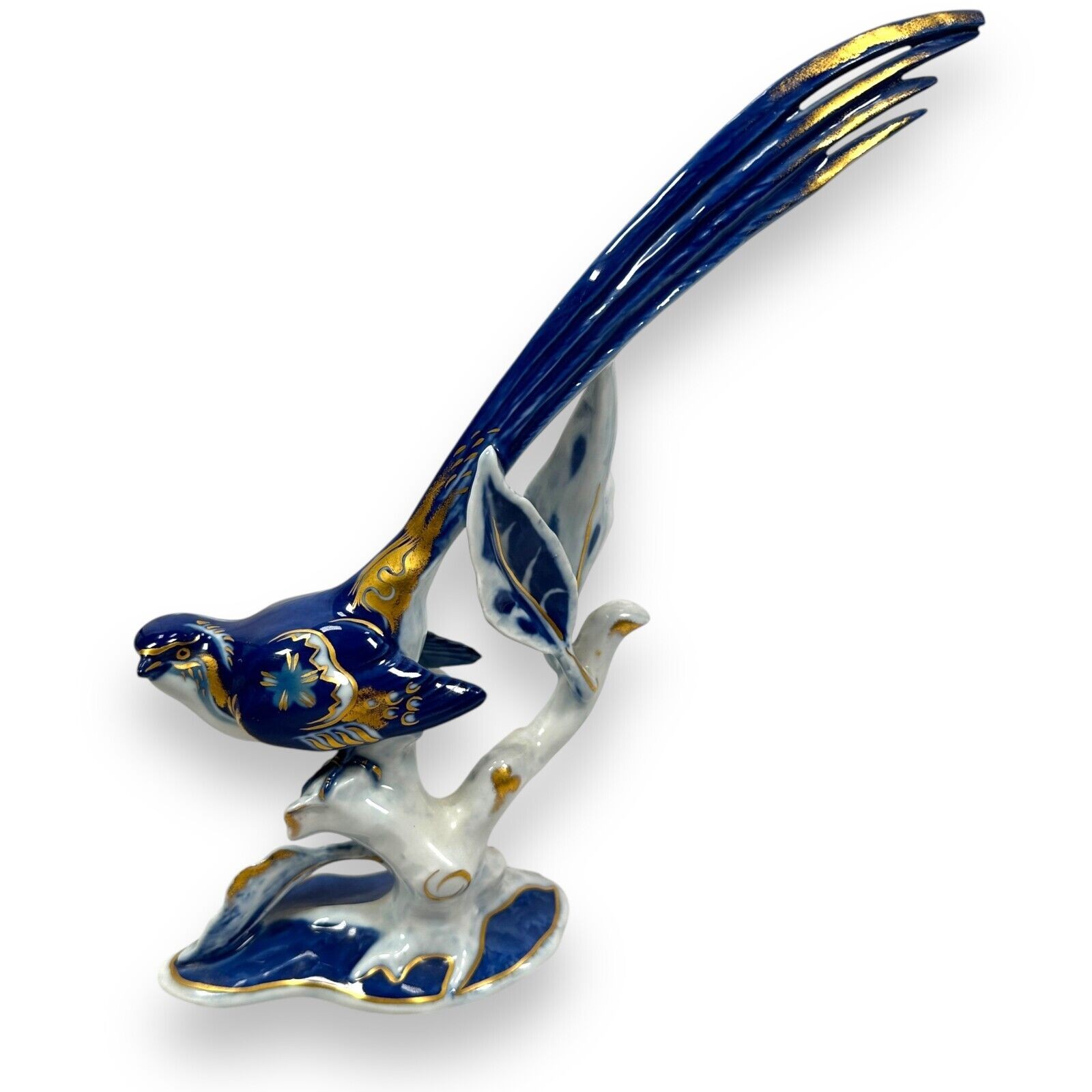 Vintage Rosenthal Paradieswitwe Bird Figurine Blue white & Gold Porcelain 10.5