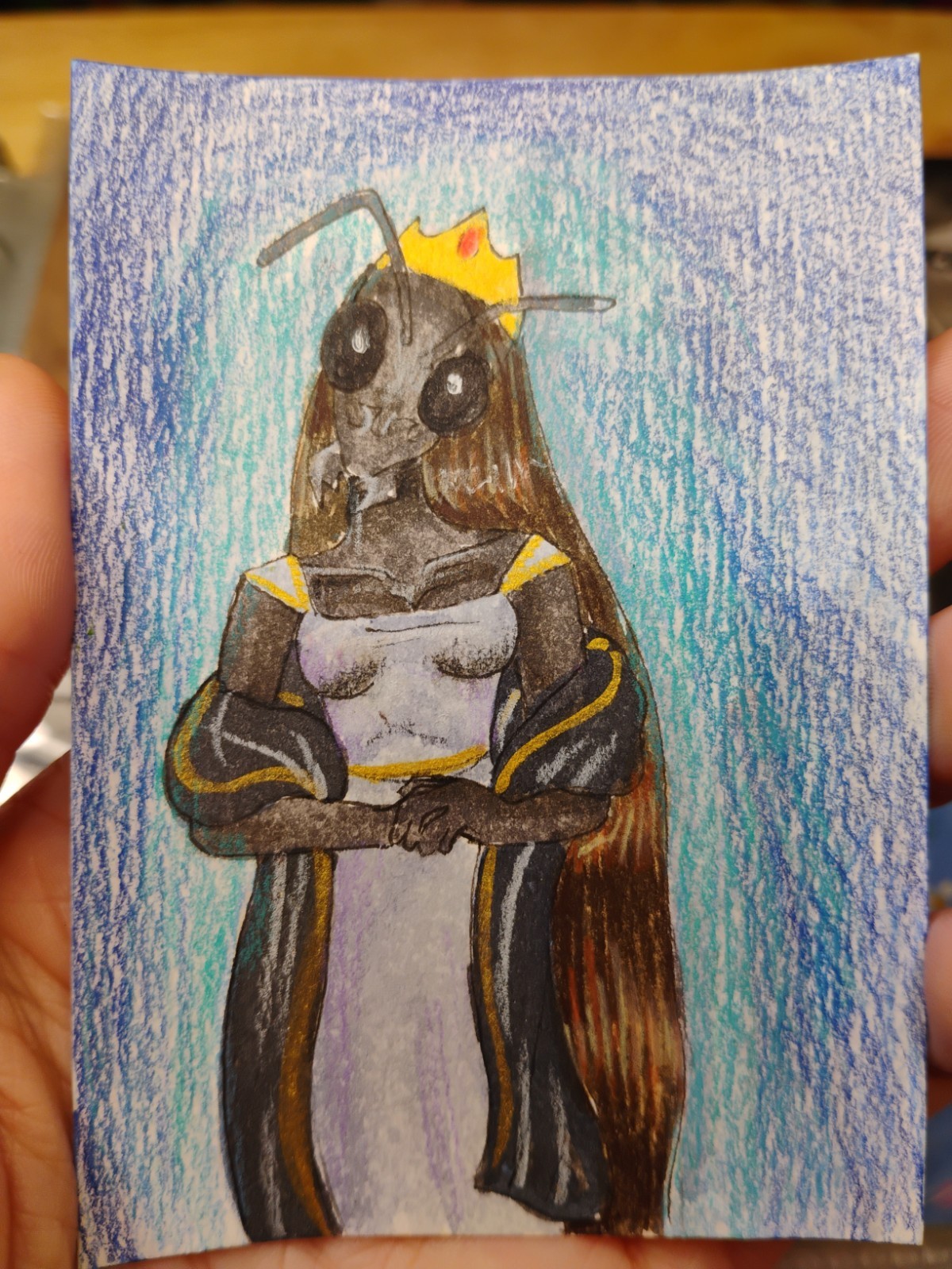 ACEO Original 2.5x3.5 Fantasy Royal Ant Artist Trading Card Collectible