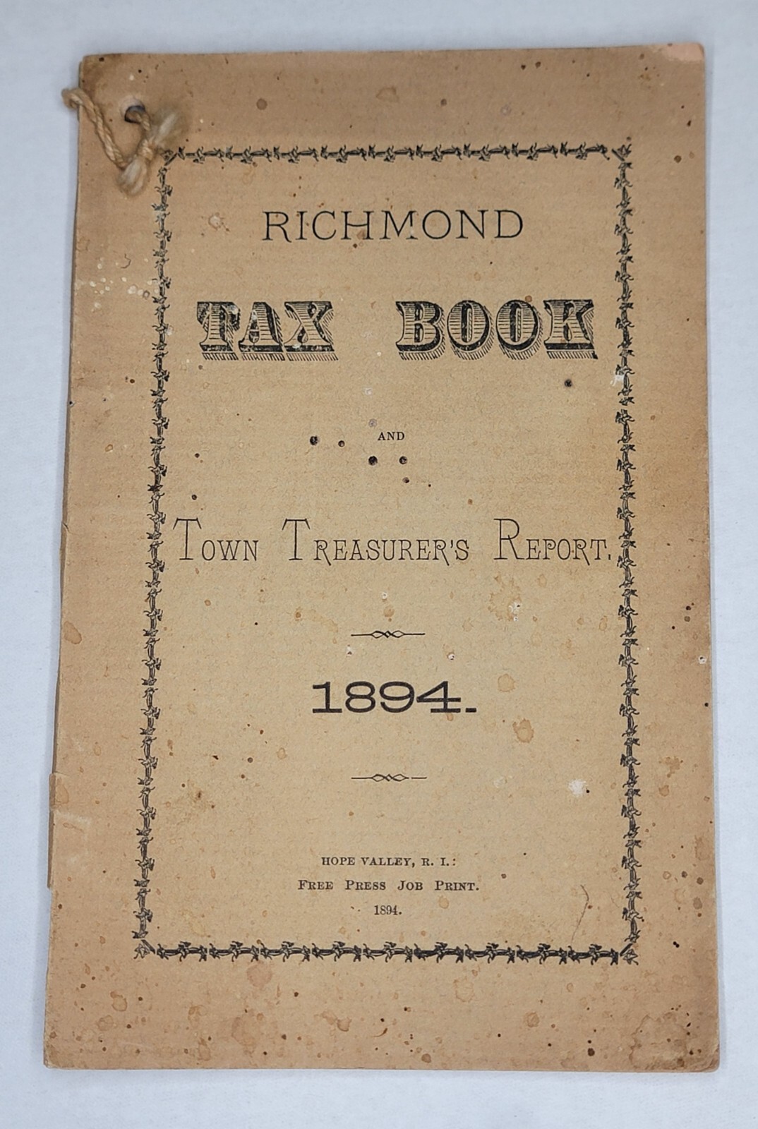 1894 Richmond Rhode Island Town Treasurer\'s Report - Tax Book Genealogy 1894 Richmond Rhode Island Town Treasurer\'s Report - Tax Book Genealogy