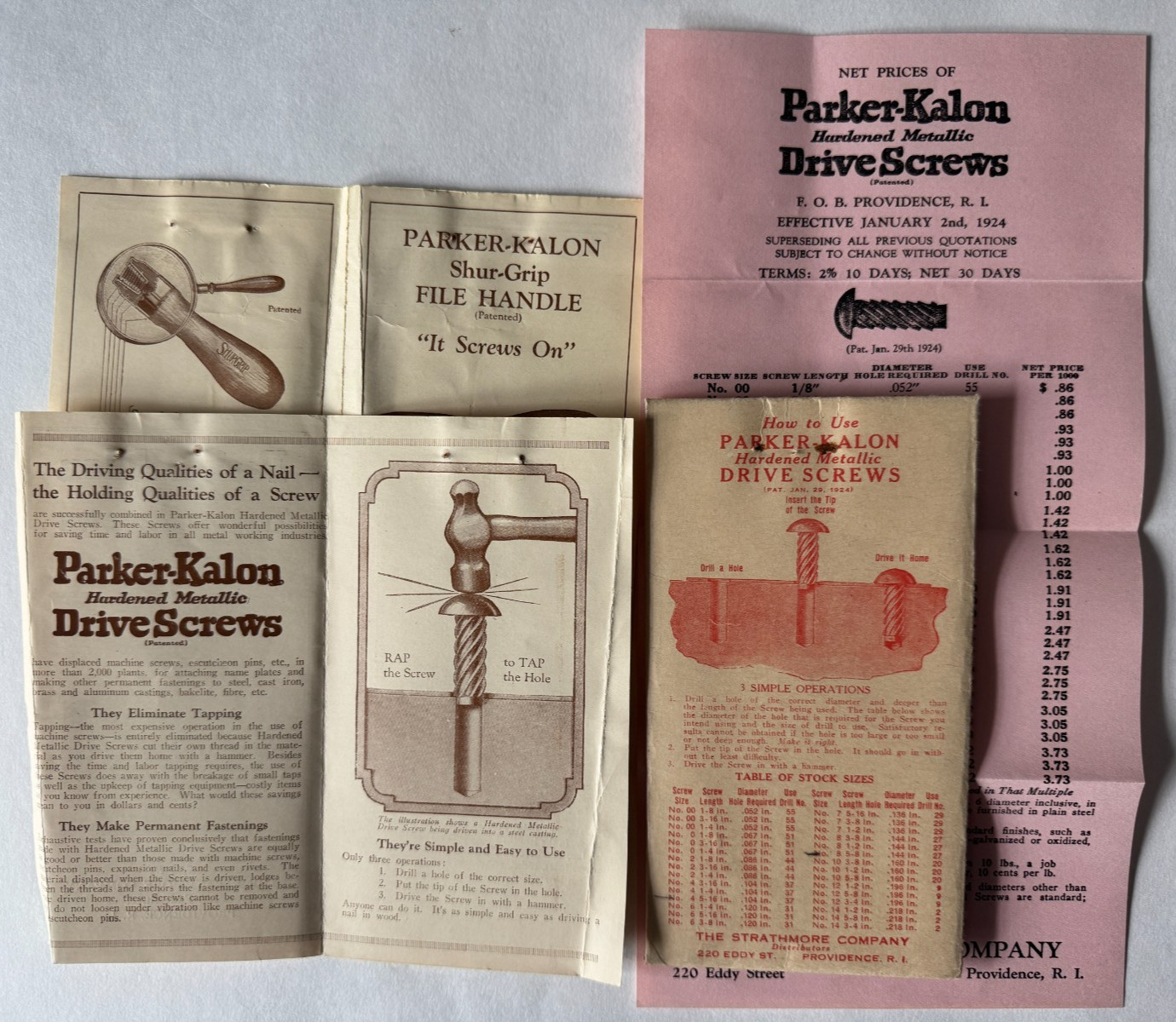 1920s Advertising Providence Strathmore Parker Kalon Screws Brochures w/Envelope